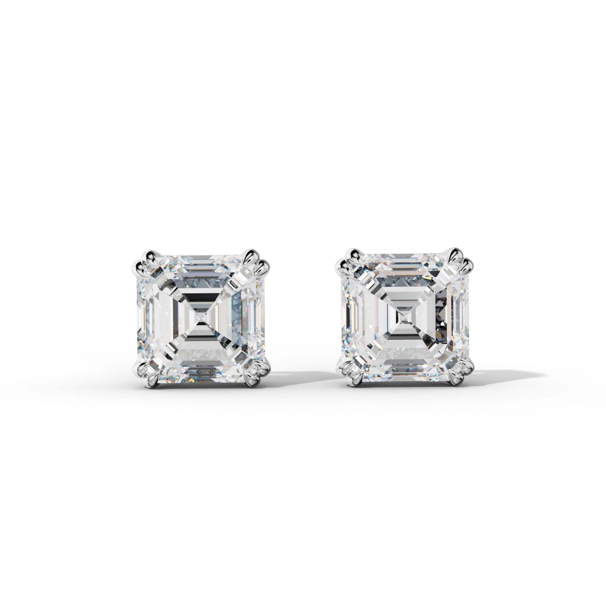 Asscher Diamond Stud Earrings With Claw Double Prongs - 1/2 - 14K Rose Gold