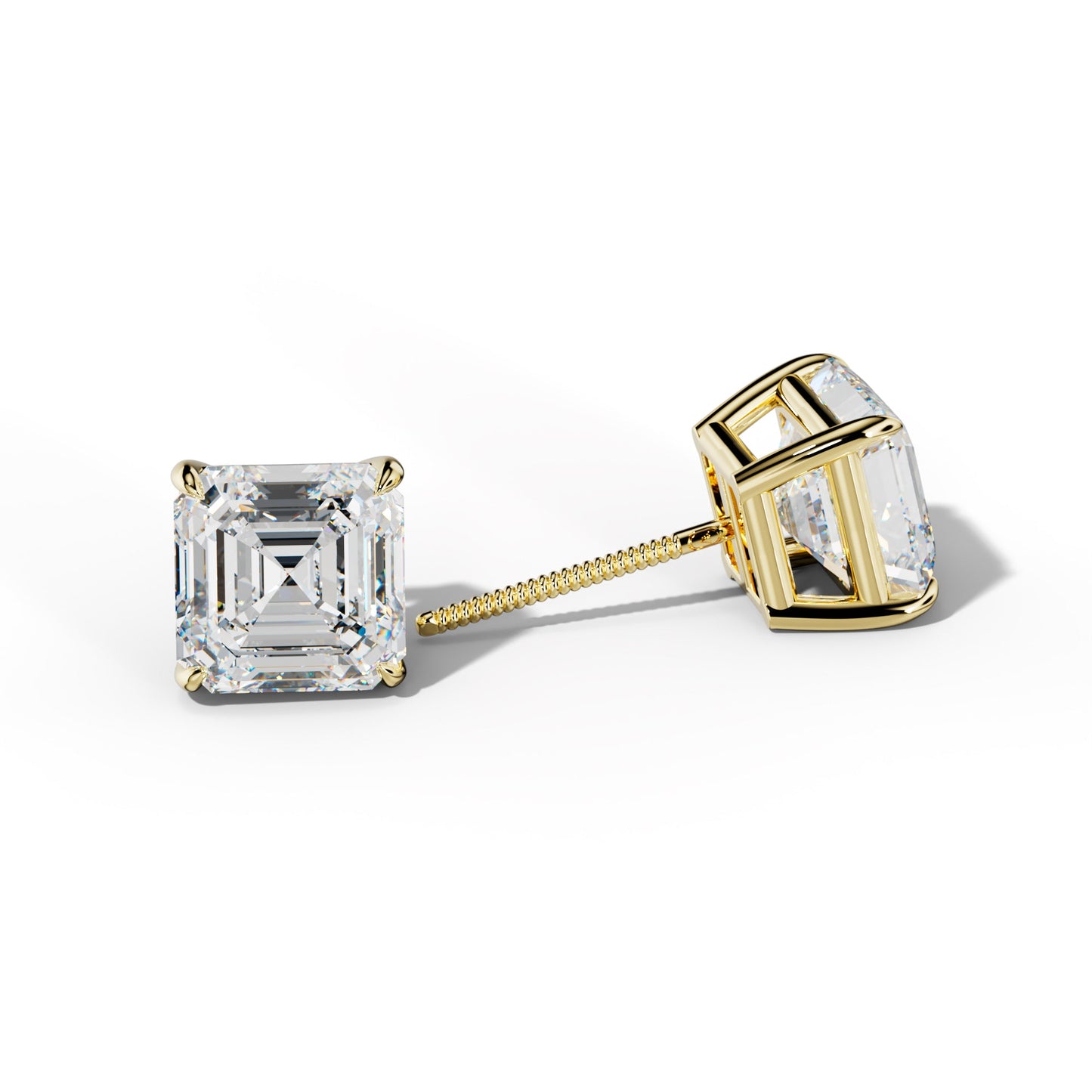 Asscher Diamond Stud Earrings With Four Claw Prongs - 1/2 - 18K White Gold