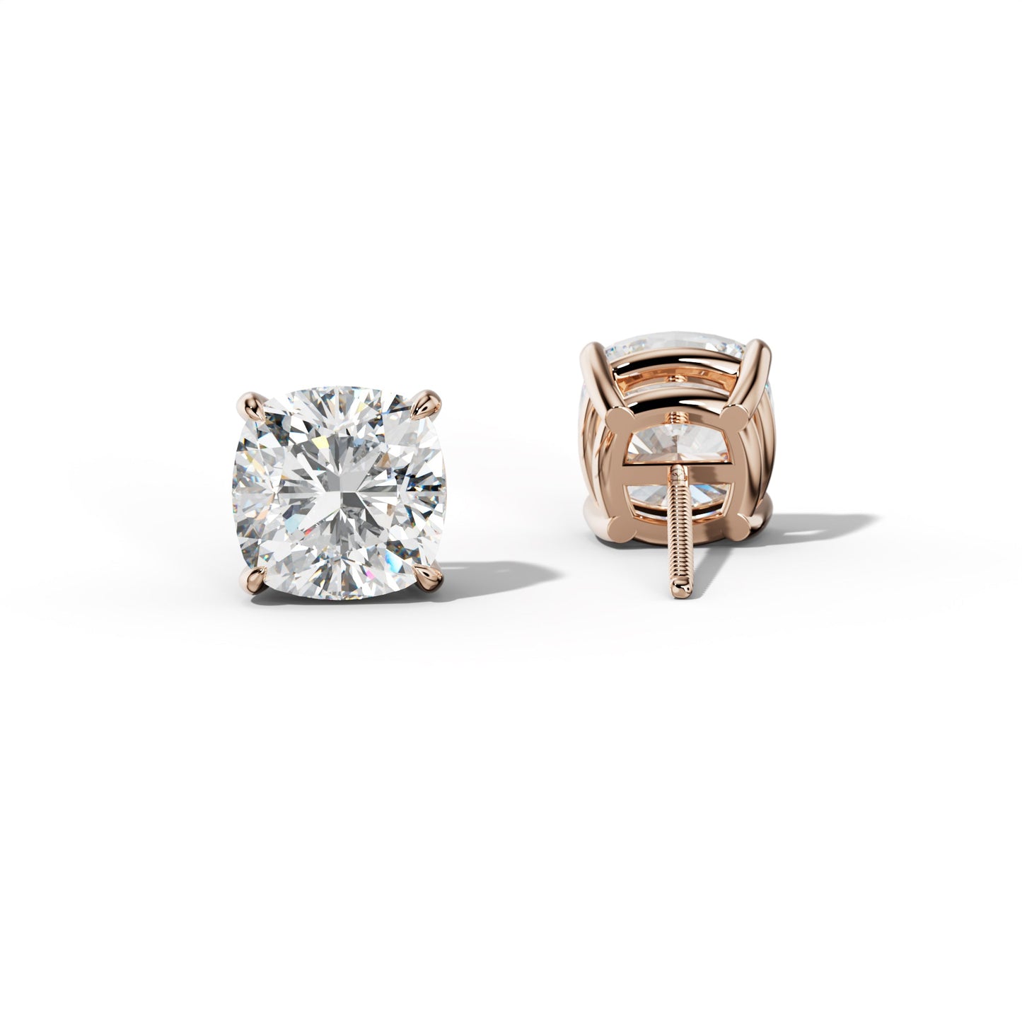 Cushion Diamond Stud Earrings With Four Claw Prongs - 1/2 - Platinum 950