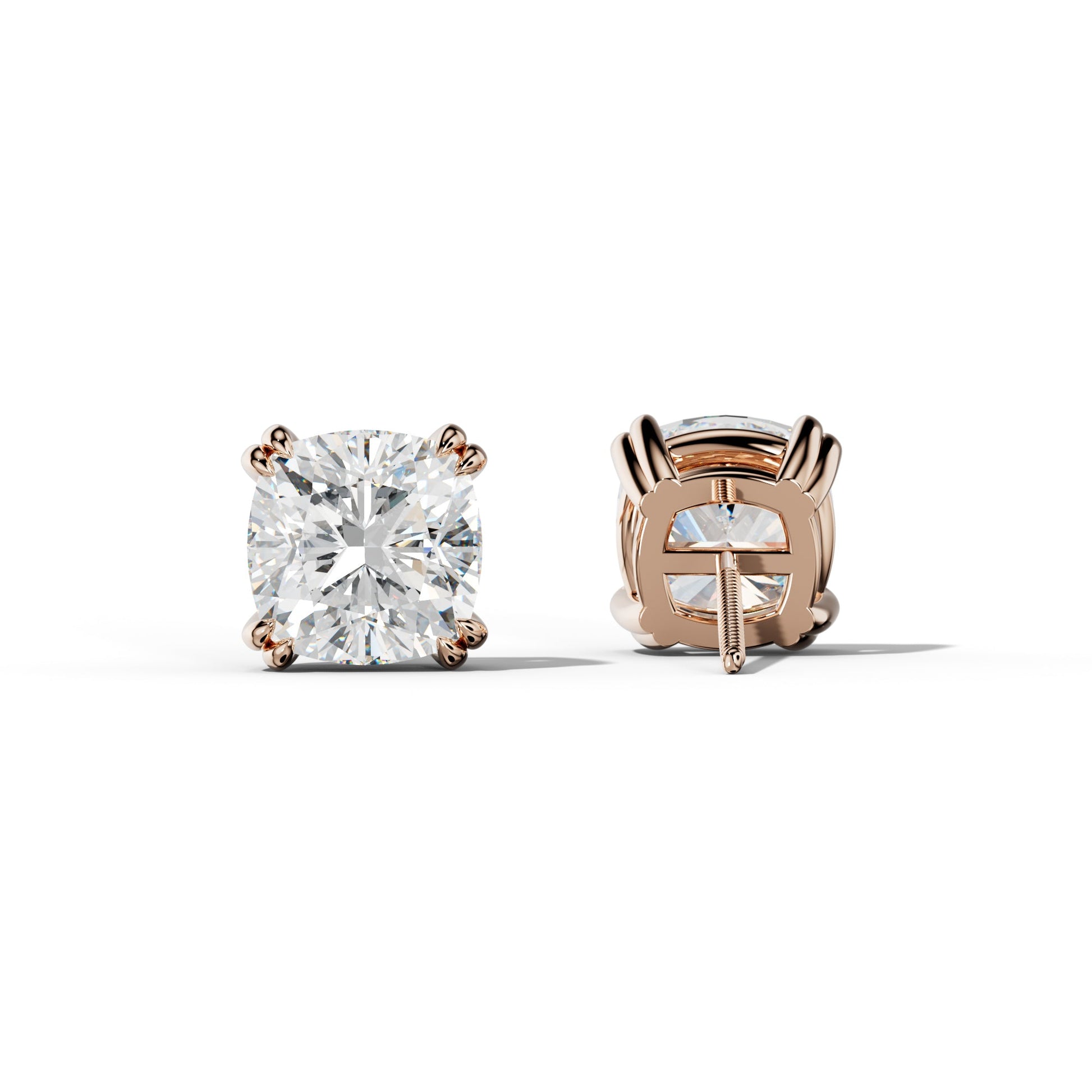 Cushion Diamond Stud Earrings With Claw Double Prongs - 1/2 - Platinum 950