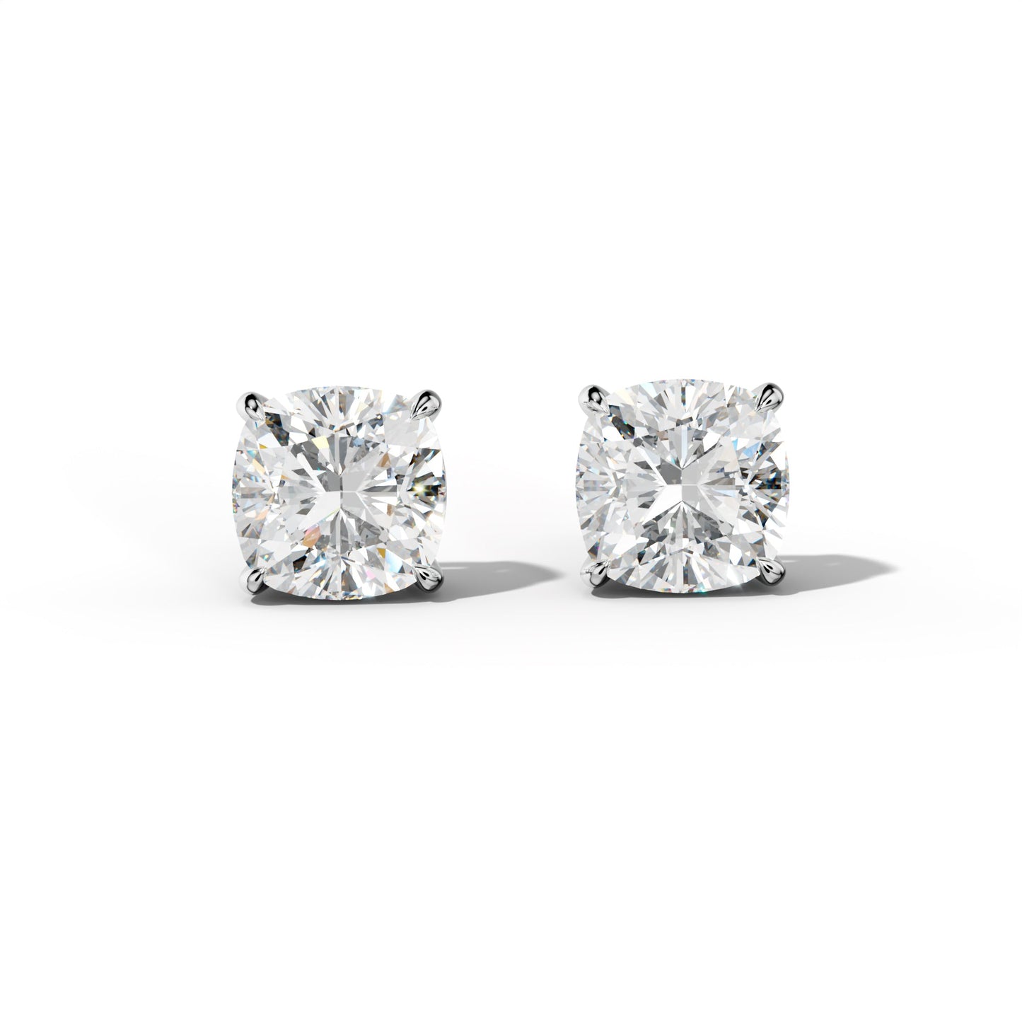 Cushion Diamond Stud Earrings With Four Claw Prongs - 1/2 - 14K Rose Gold