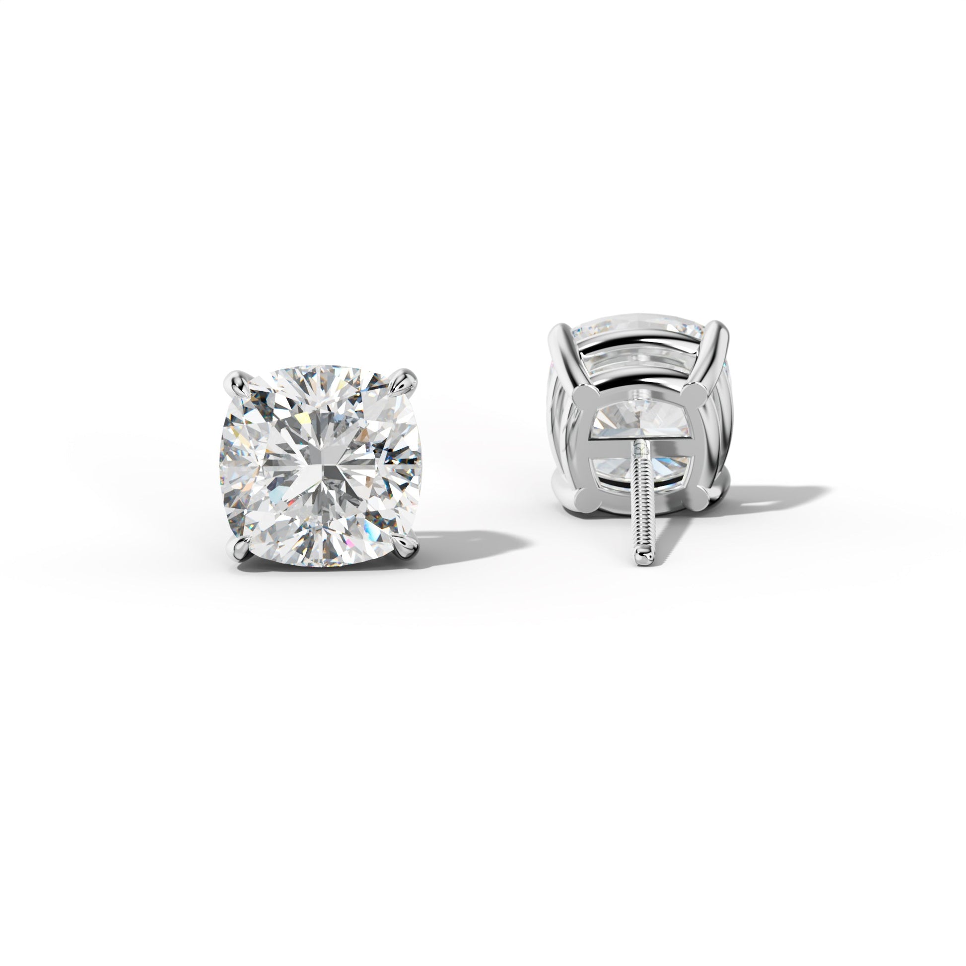 Cushion Diamond Stud Earrings With Four Claw Prongs - 1/2 - 14K Yellow Gold