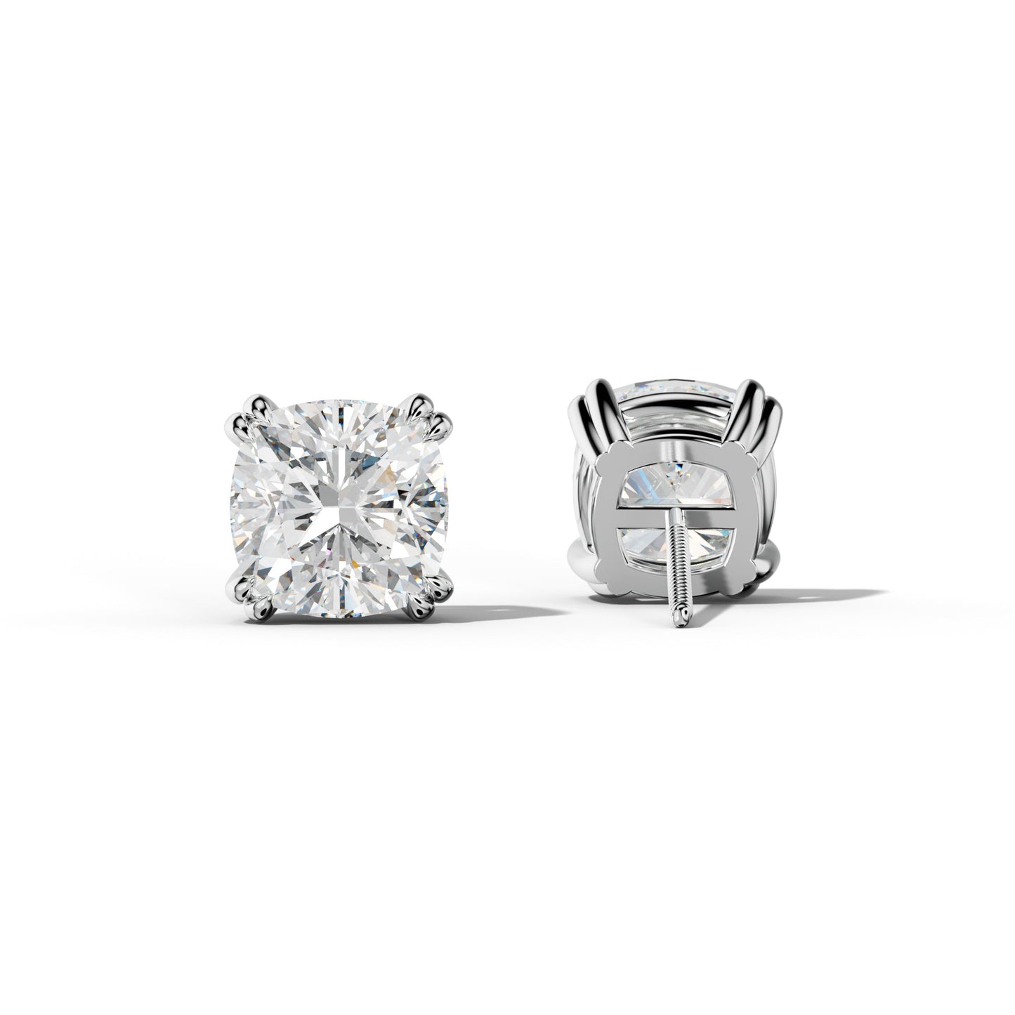 Cushion Diamond Stud Earrings With Claw Double Prongs - 1/2 - 14K Yellow Gold