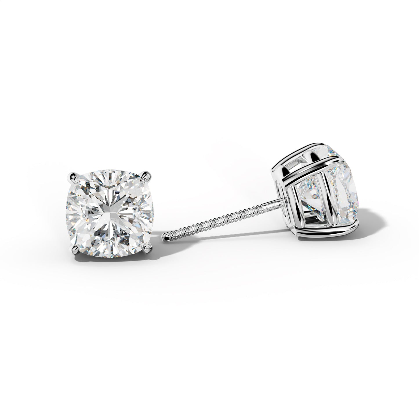 Cushion Diamond Stud Earrings With Four Claw Prongs