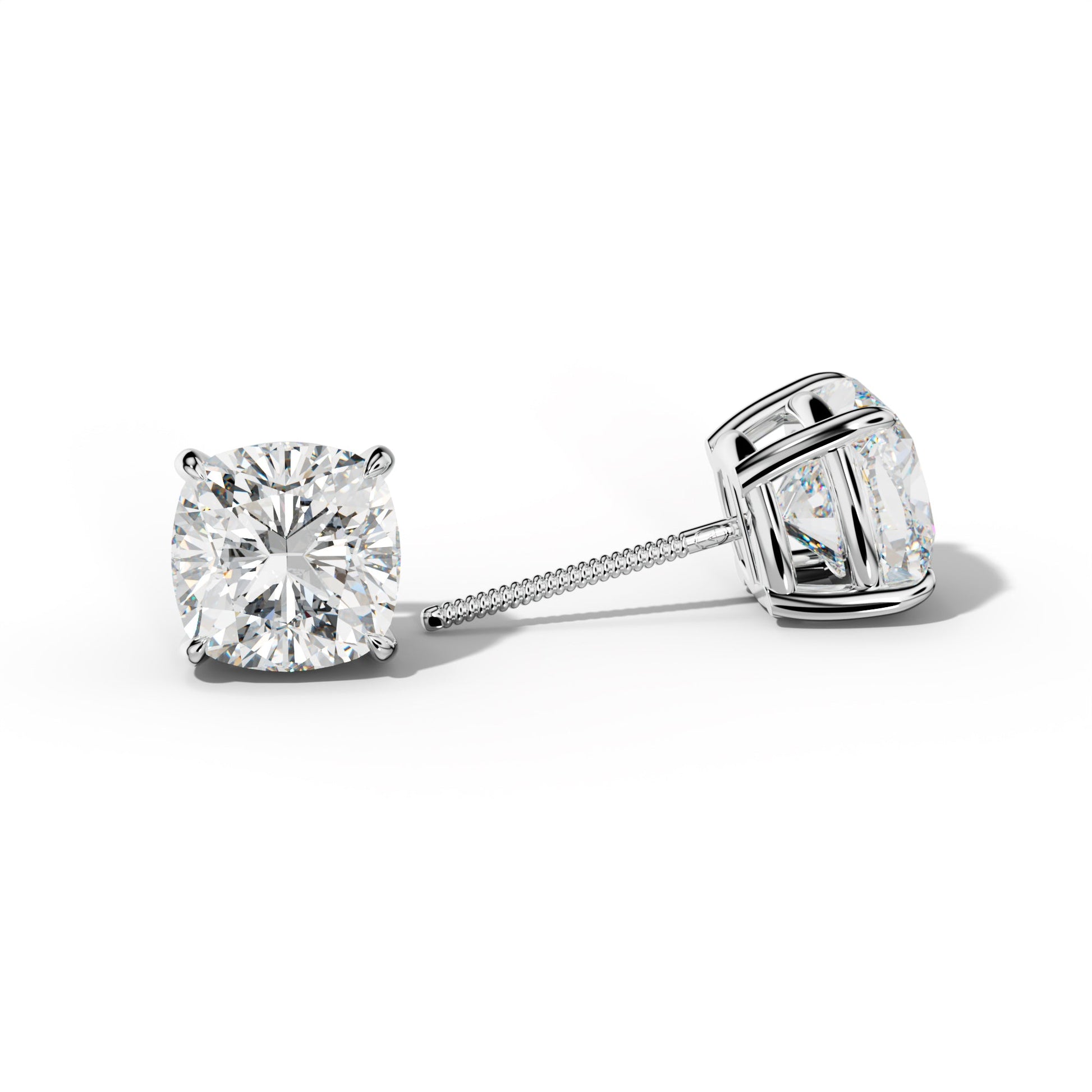 Cushion Diamond Stud Earrings With Four Claw Prongs