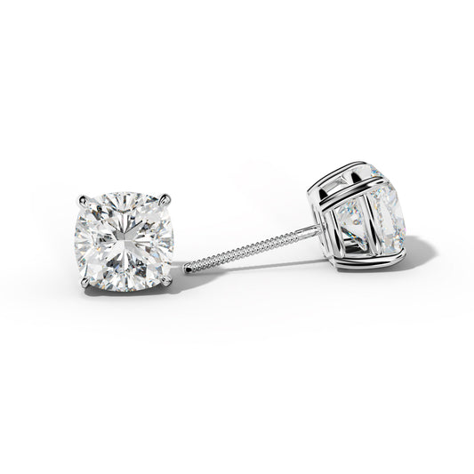 Cushion Diamond Stud Earrings With Four Claw Prongs