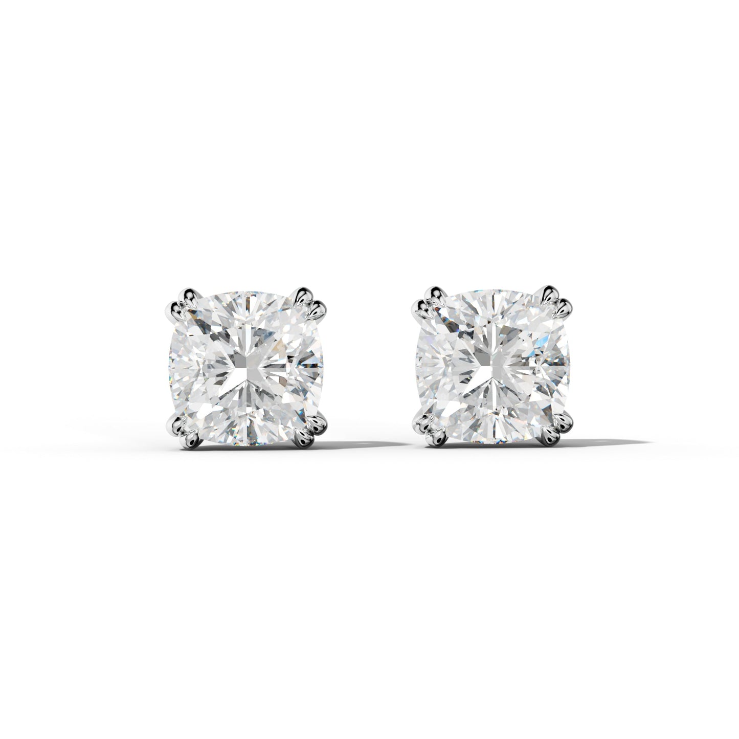 Cushion Diamond Stud Earrings With Claw Double Prongs - 1/2 - 14K Rose Gold
