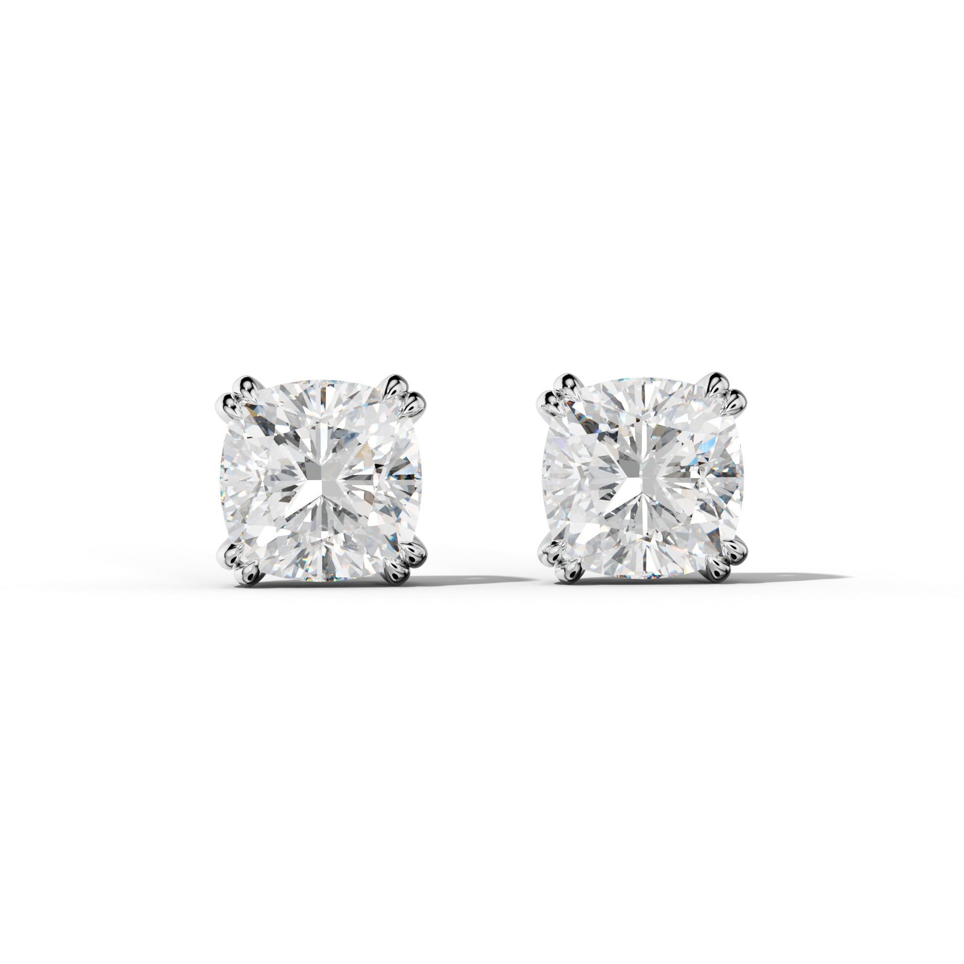 Cushion Diamond Stud Earrings With Claw Double Prongs - 1/2 - 14K Rose Gold
