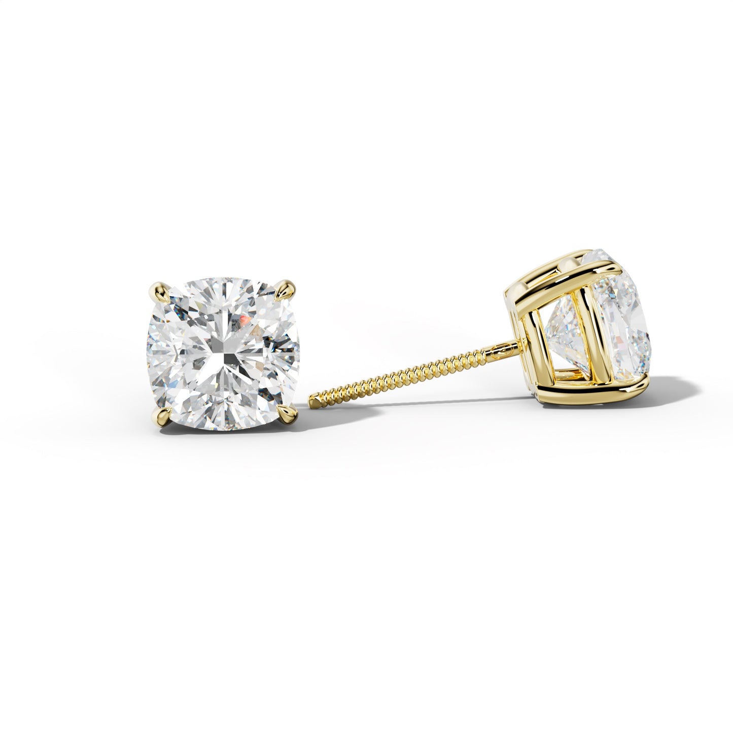 Cushion Diamond Stud Earrings With Four Claw Prongs - 1/2 - 18K White Gold