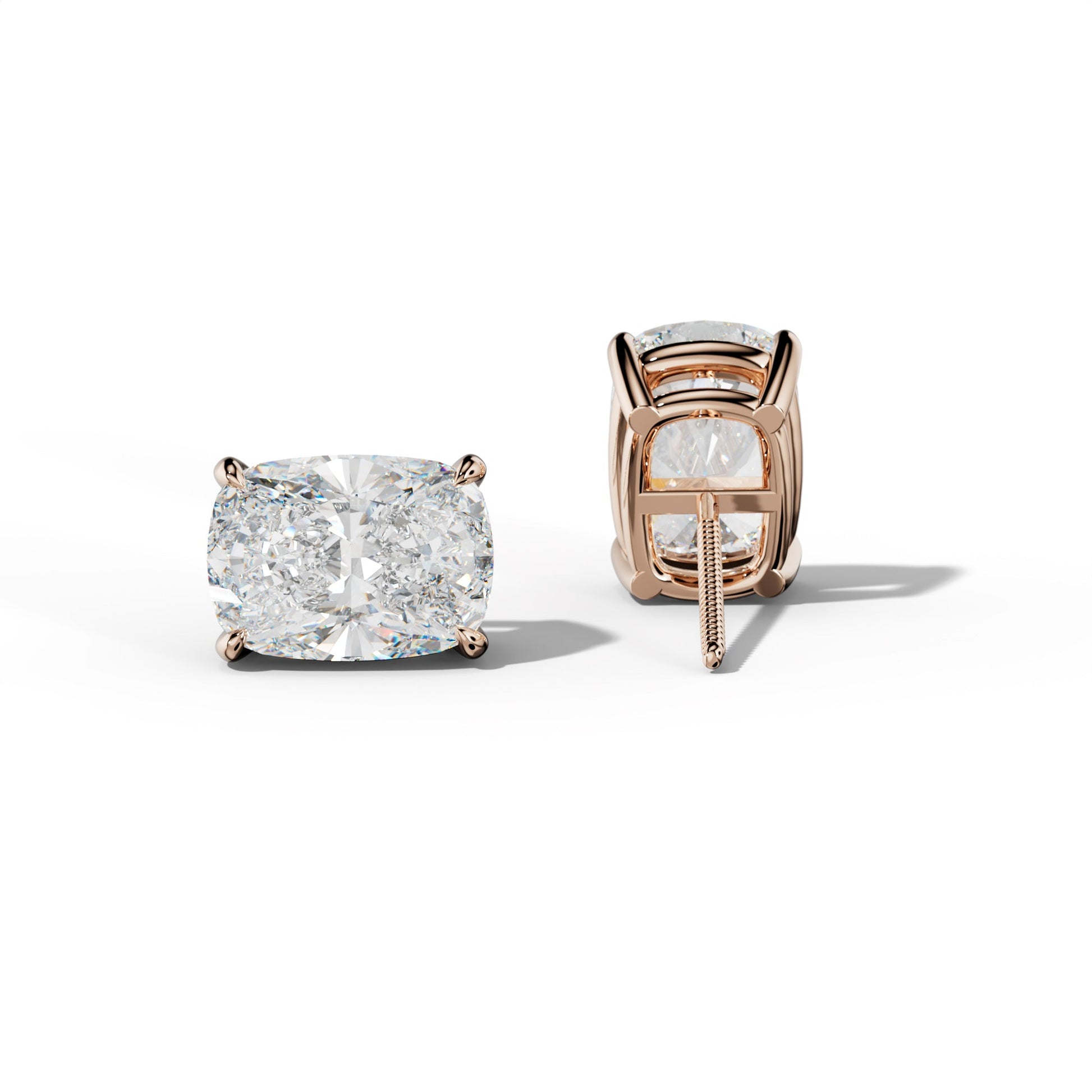 Elongated Cushion Diamond Stud Earrings With Four Claw Prongs - 1/2 - Platinum 950