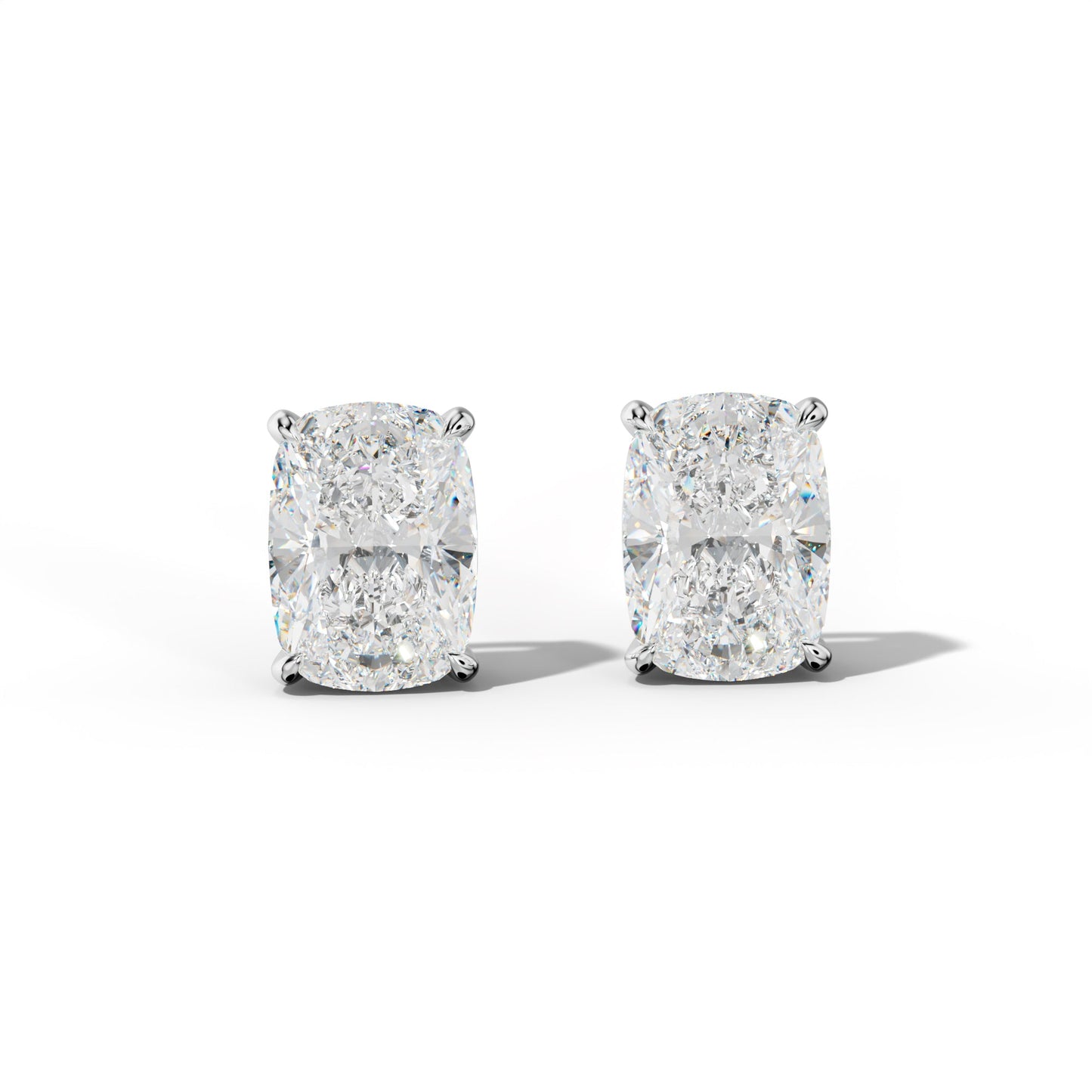 Elongated Cushion Diamond Stud Earrings With Four Claw Prongs - 1/2 - 14K Rose Gold