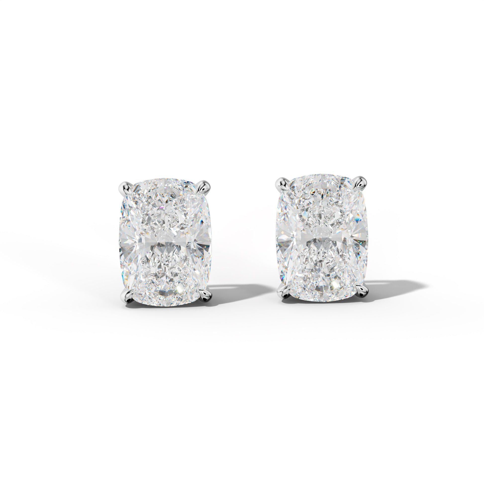 Elongated Cushion Diamond Stud Earrings With Four Claw Prongs - 1/2 - 14K Rose Gold