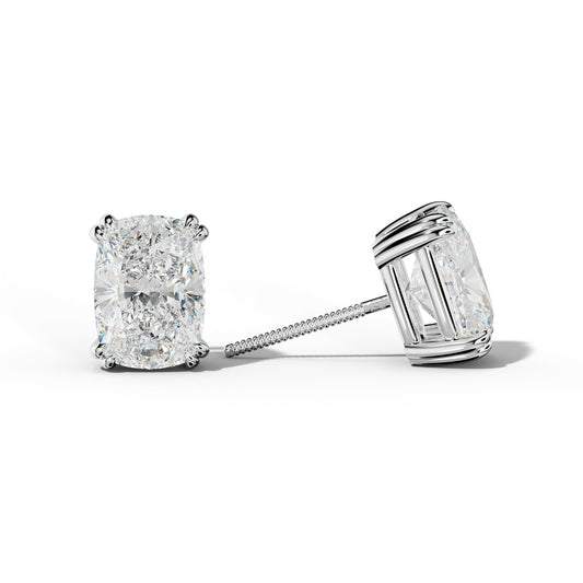 Elongated Cushion Diamond Stud Earrings With Claw Double Prongs