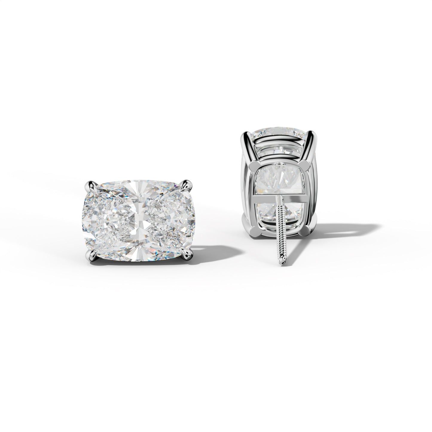 Elongated Cushion Diamond Stud Earrings With Four Claw Prongs - 1/2 - 14K Yellow Gold