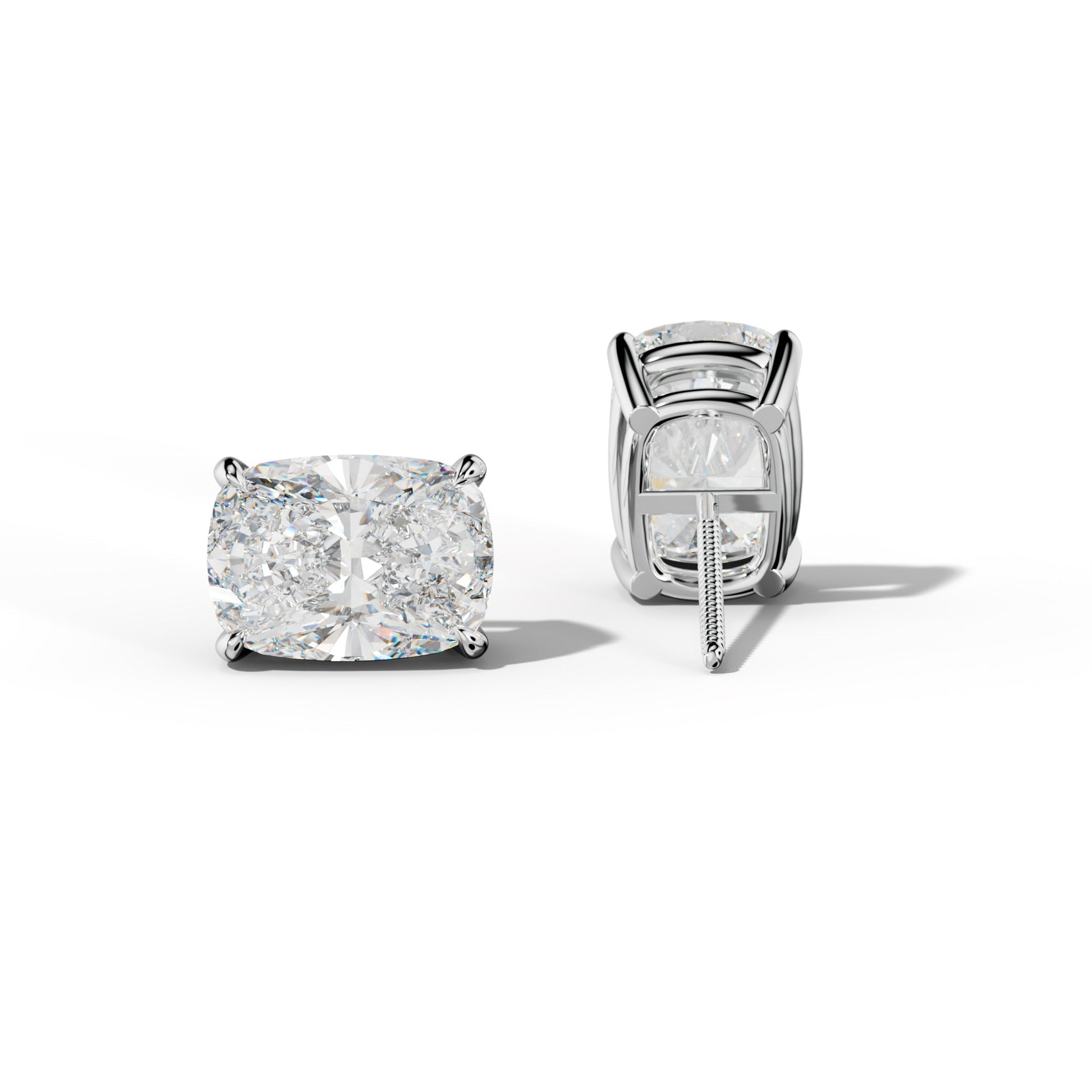 Elongated Cushion Diamond Stud Earrings With Four Claw Prongs - 1/2 - 14K Yellow Gold
