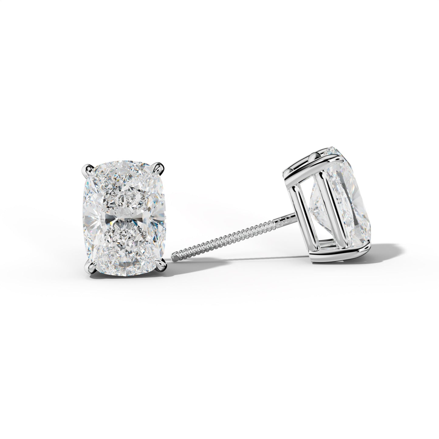 Elongated Cushion Diamond Stud Earrings With Four Claw Prongs