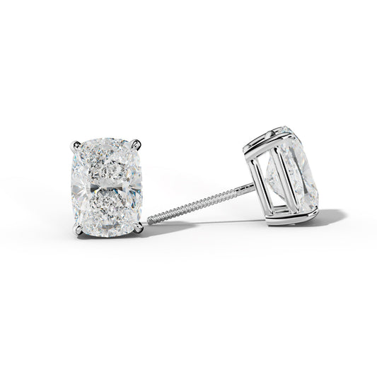 Elongated Cushion Diamond Stud Earrings With Four Claw Prongs