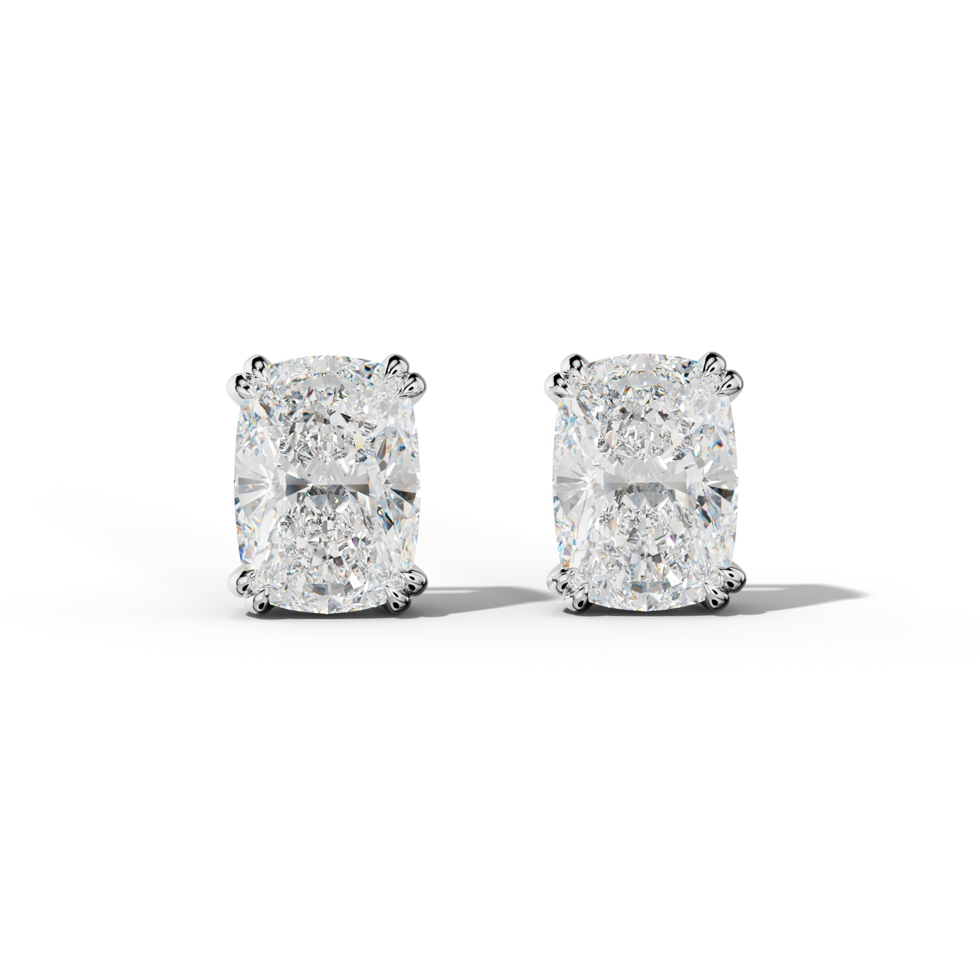 Elongated Cushion Diamond Stud Earrings With Claw Double Prongs - 1/2 - 14K Rose Gold