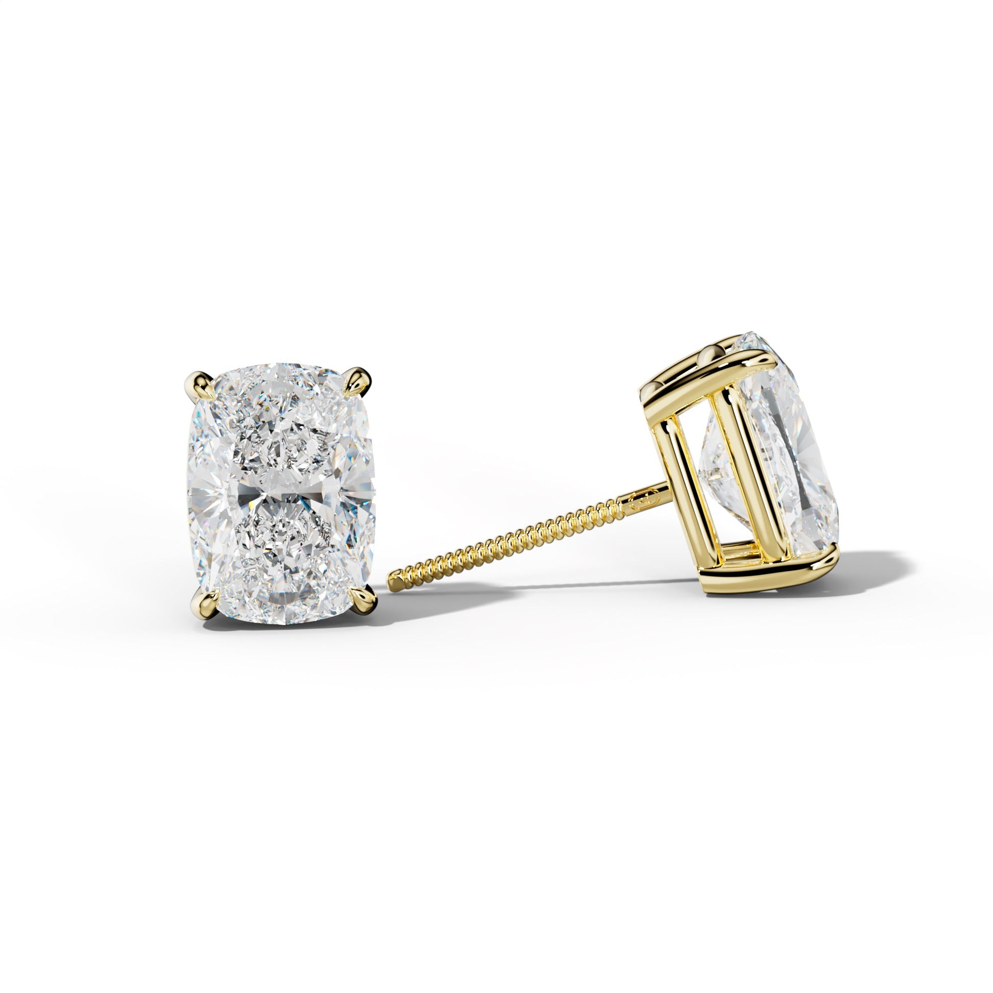 Elongated Cushion Diamond Stud Earrings With Four Claw Prongs - 1/2 - 18K White Gold