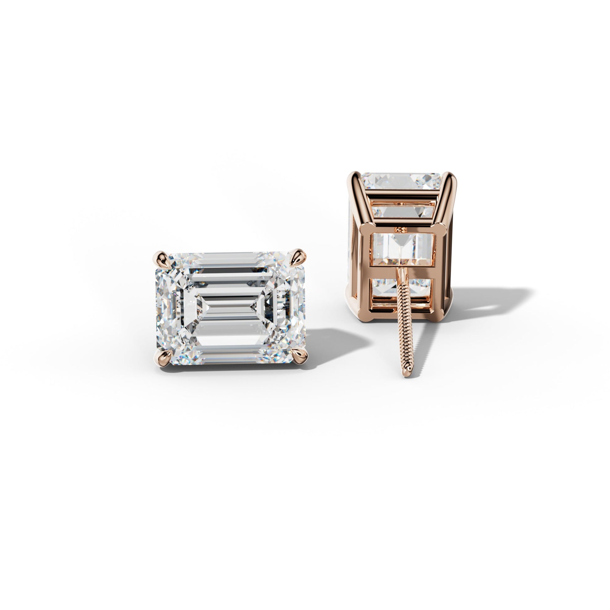 Emerald Cut Diamond Stud Earrings With Four Claw Prongs - 1/2 - Platinum 950