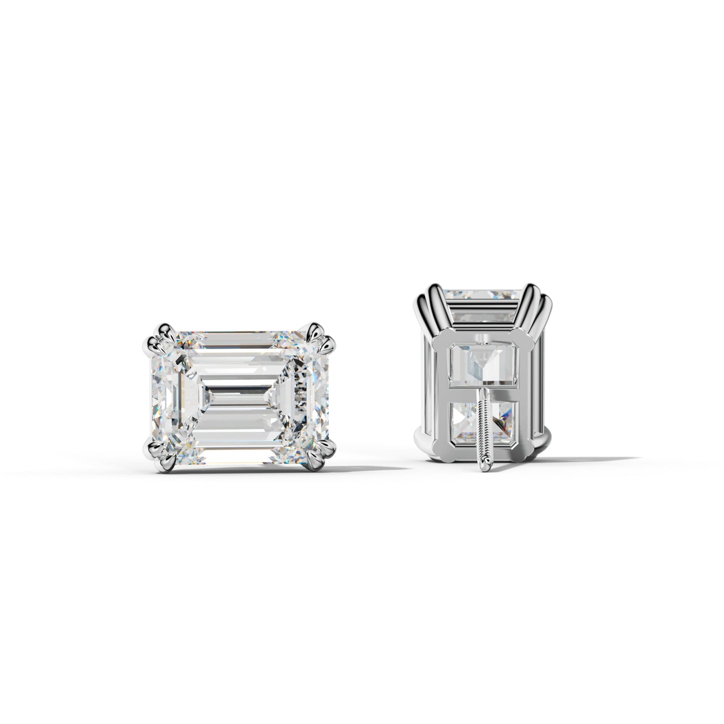 Emerald Cut Diamond Stud Earrings With Claw Double Prongs - 1/2 - 14K Yellow Gold