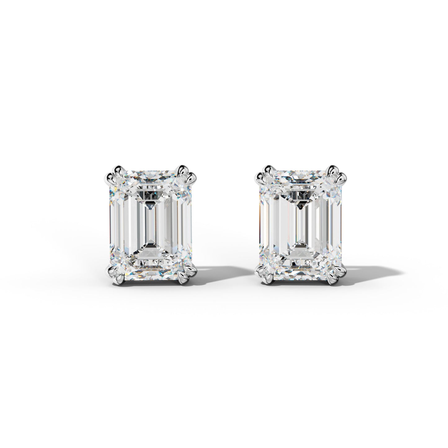 Emerald Cut Diamond Stud Earrings With Claw Double Prongs - 1/2 - 14K Rose Gold