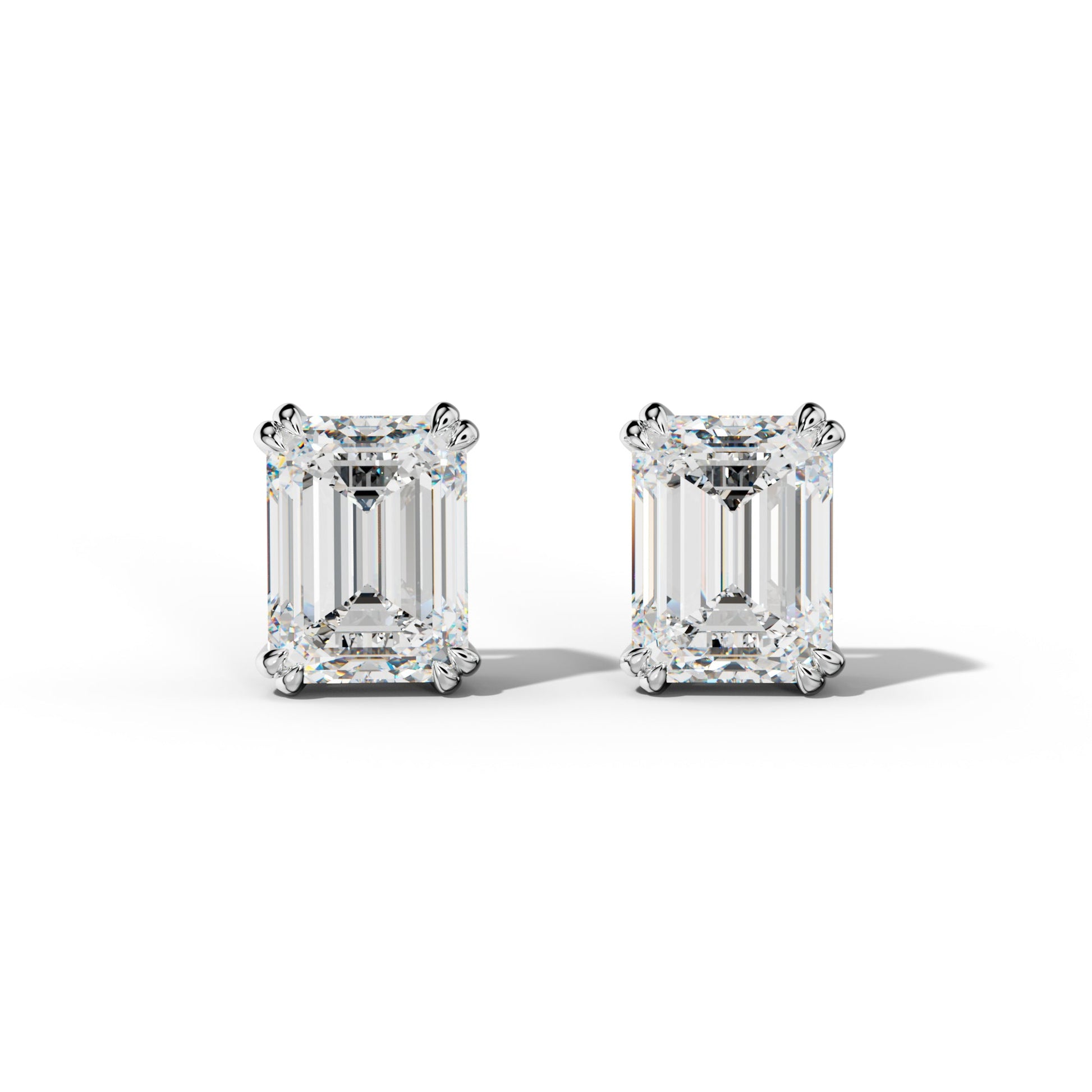 Emerald Cut Diamond Stud Earrings With Claw Double Prongs - 1/2 - 14K Rose Gold
