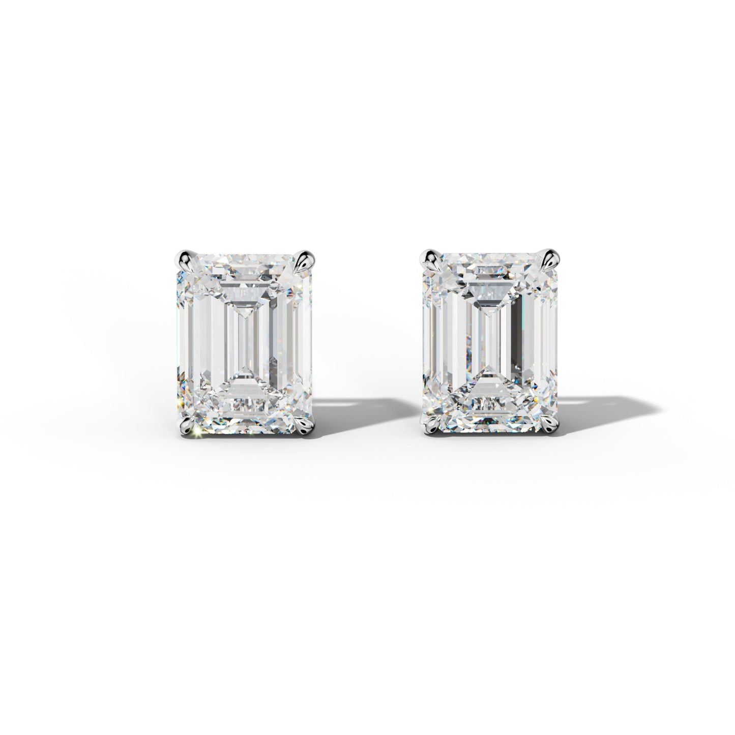 Emerald Cut Diamond Stud Earrings With Four Claw Prongs - 1/2 - 14K Rose Gold