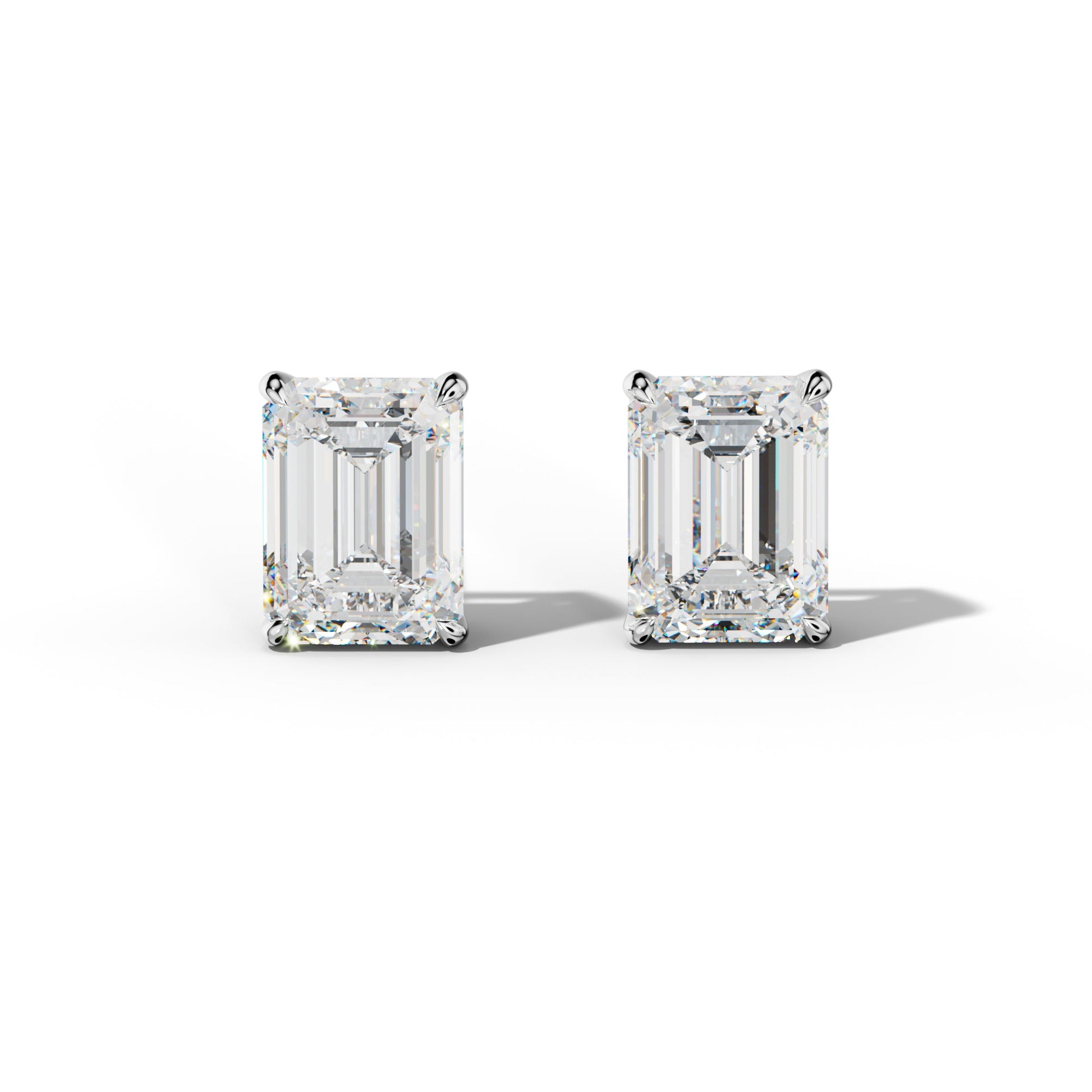 Emerald Cut Diamond Stud Earrings With Four Claw Prongs - 1/2 - 14K Rose Gold