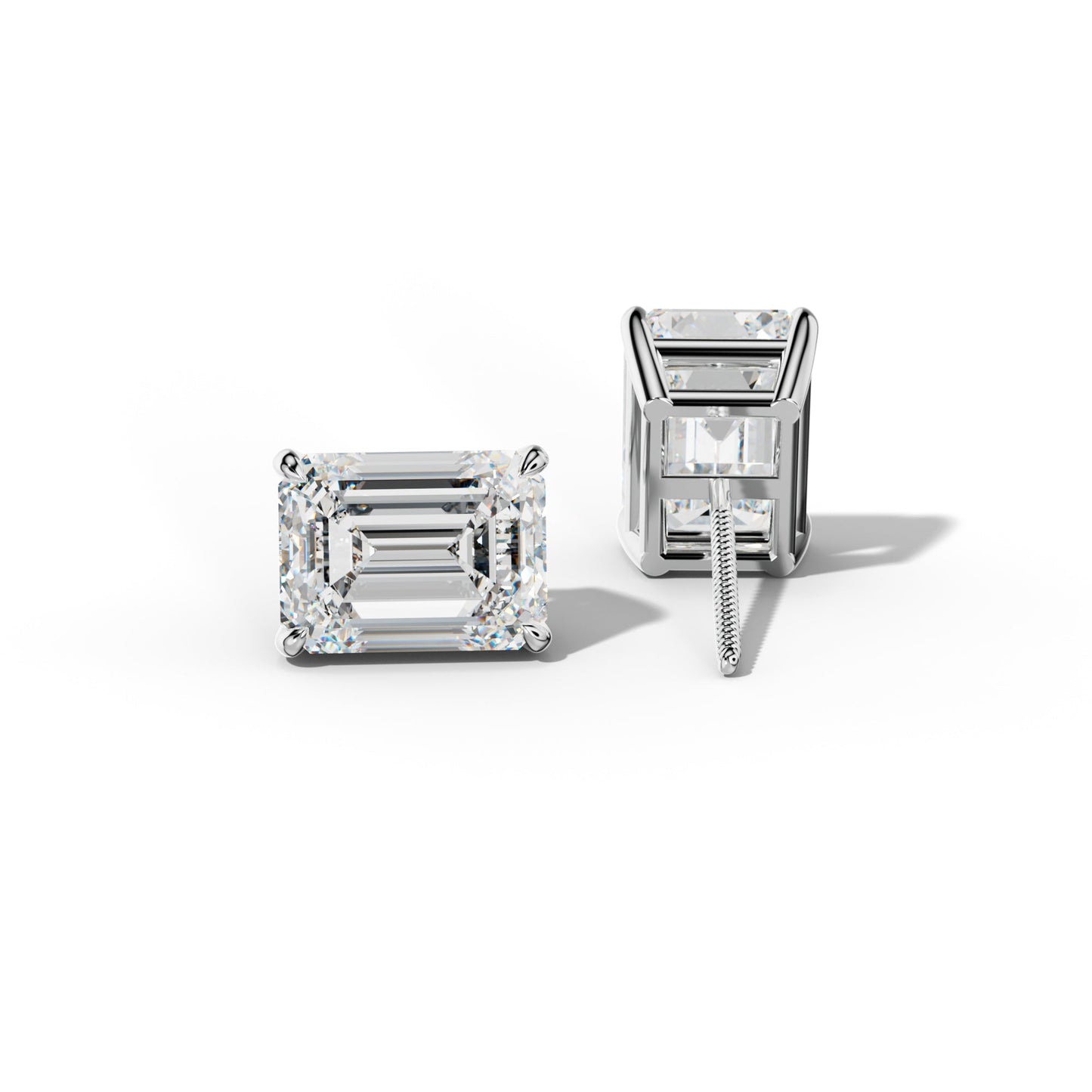 Emerald Cut Diamond Stud Earrings With Four Claw Prongs - 1/2 - 14K Yellow Gold