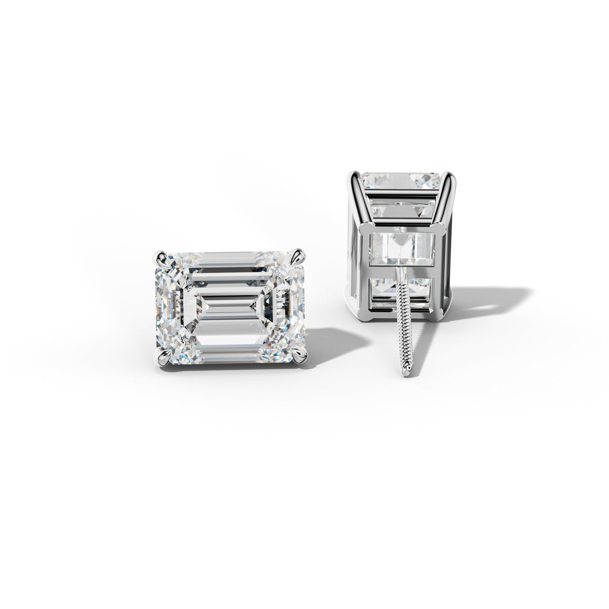 Emerald Cut Diamond Stud Earrings With Four Claw Prongs - 1/2 - 14K Yellow Gold