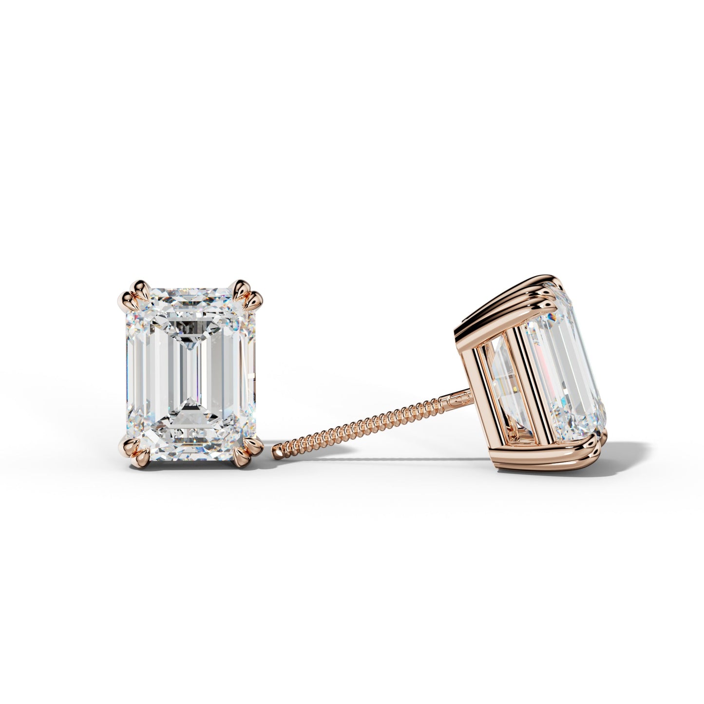 Emerald Cut Diamond Stud Earrings With Claw Double Prongs - 1/2 - Platinum 950