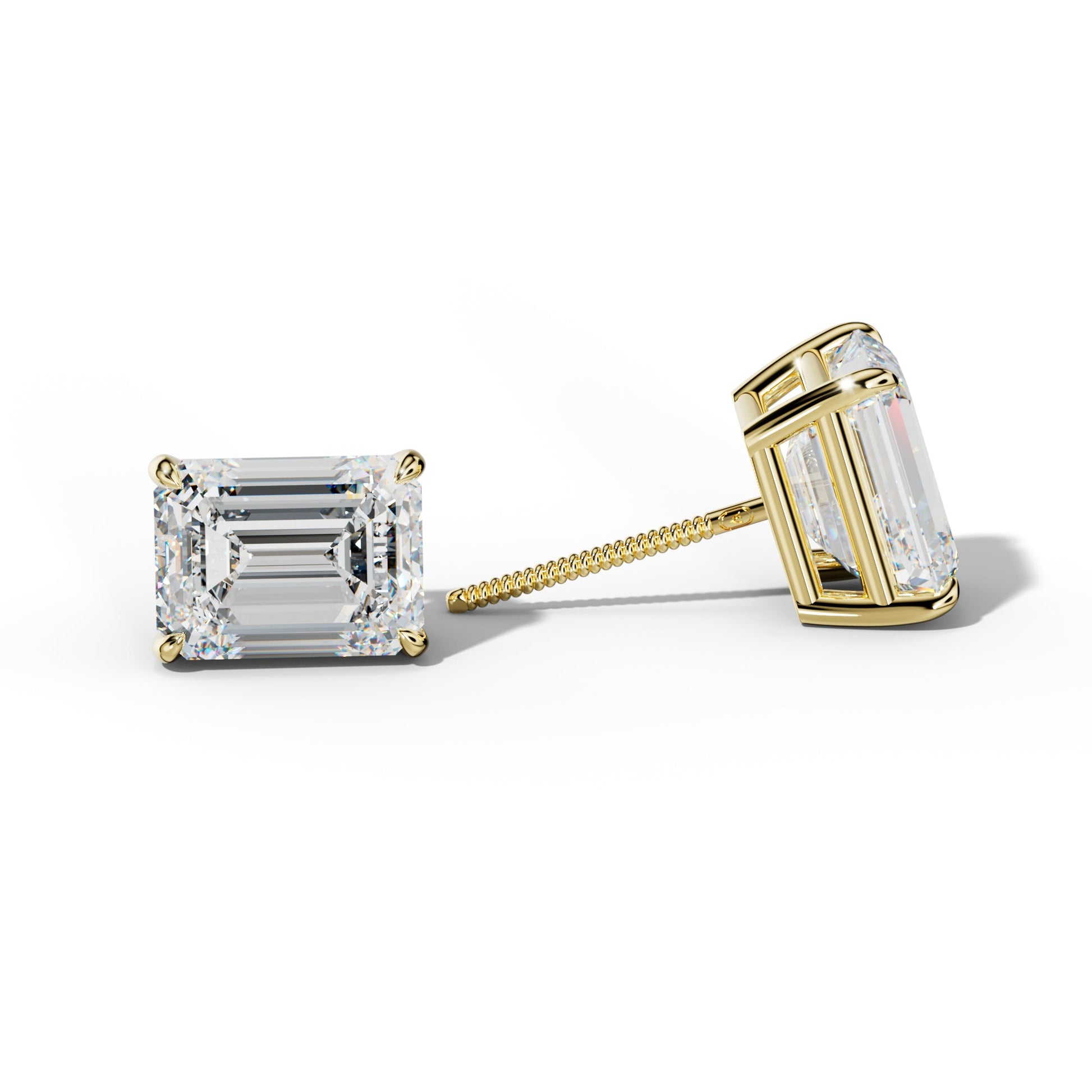 Emerald Cut Diamond Stud Earrings With Four Claw Prongs - 1/2 - 18K White Gold