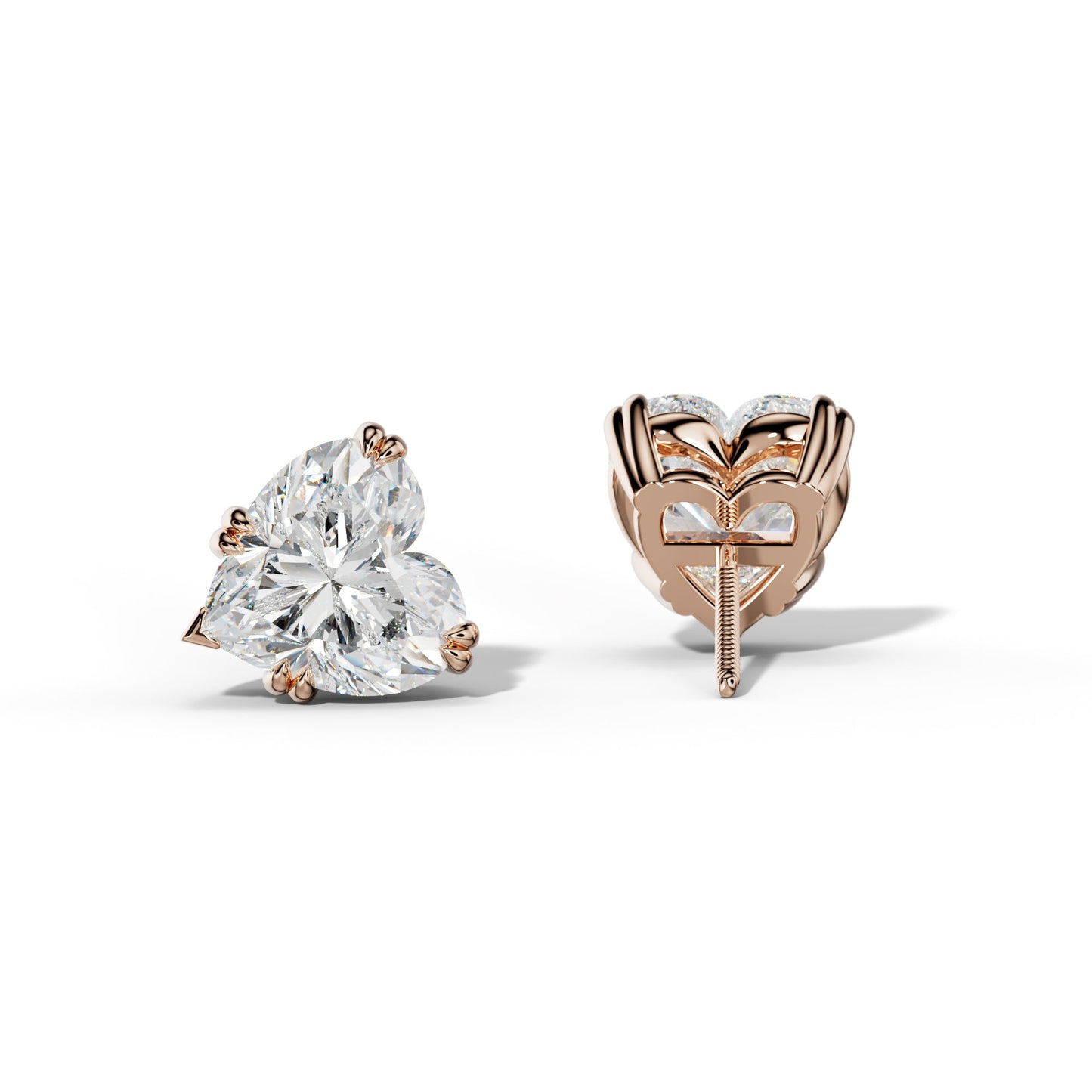 Heart Diamond Stud Earrings With Claw Double And V Prongs - 1/2 - Platinum 950