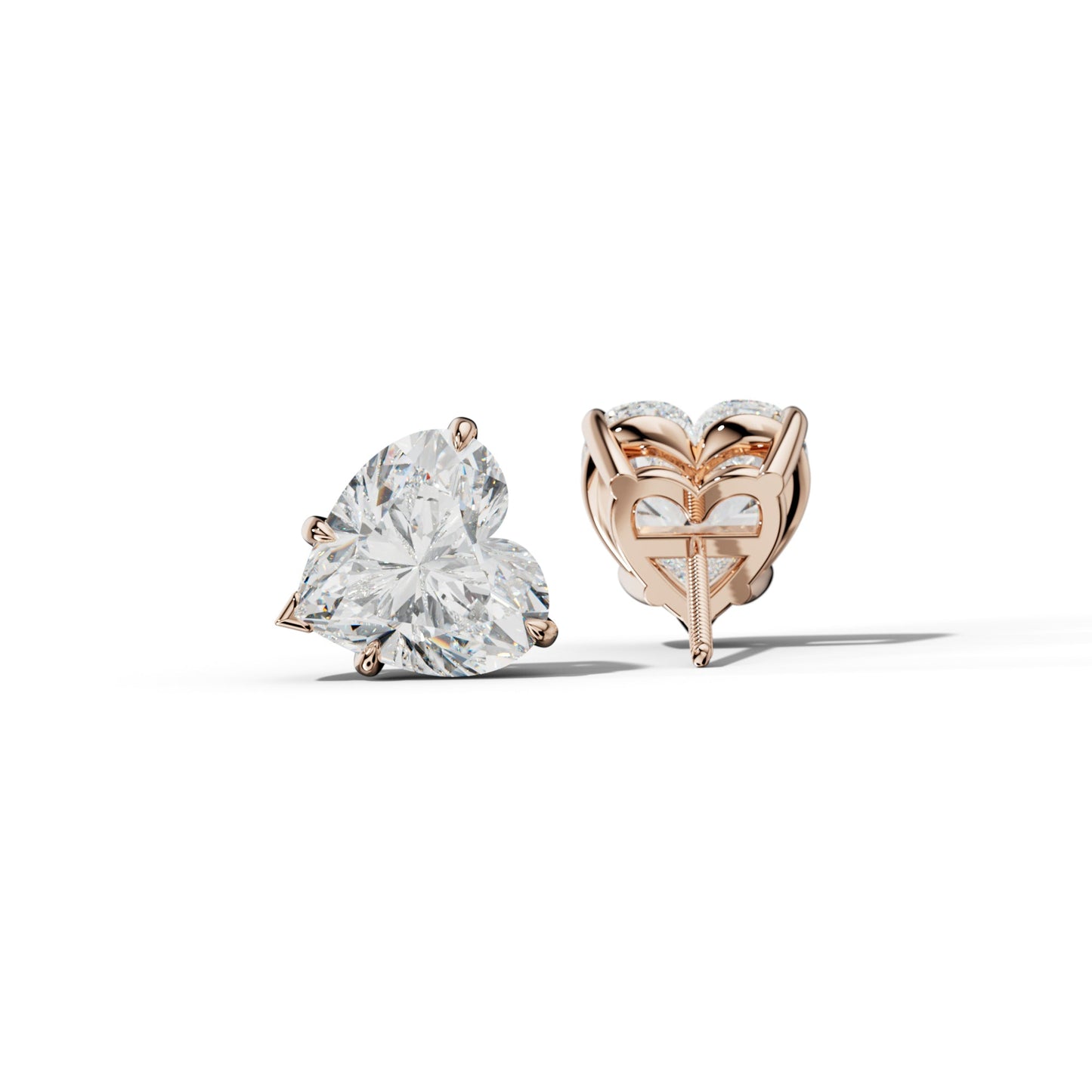Heart Diamond Stud Earrings With Four Claw And V Prongs - 1/2 - Platinum 950