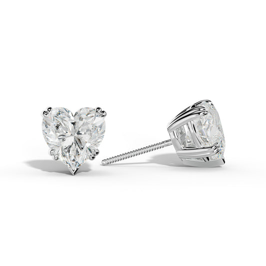 Heart Diamond Stud Earrings With Claw Double And V Prongs