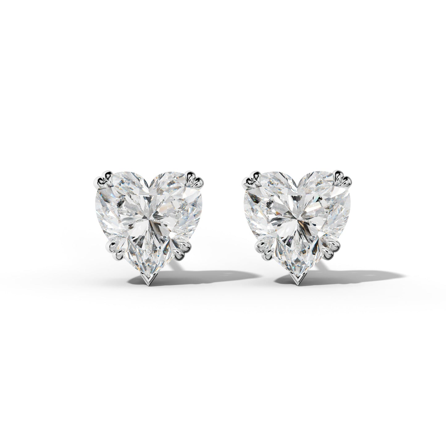 Heart Diamond Stud Earrings With Claw Double And V Prongs - 1/2 - 14K Rose Gold