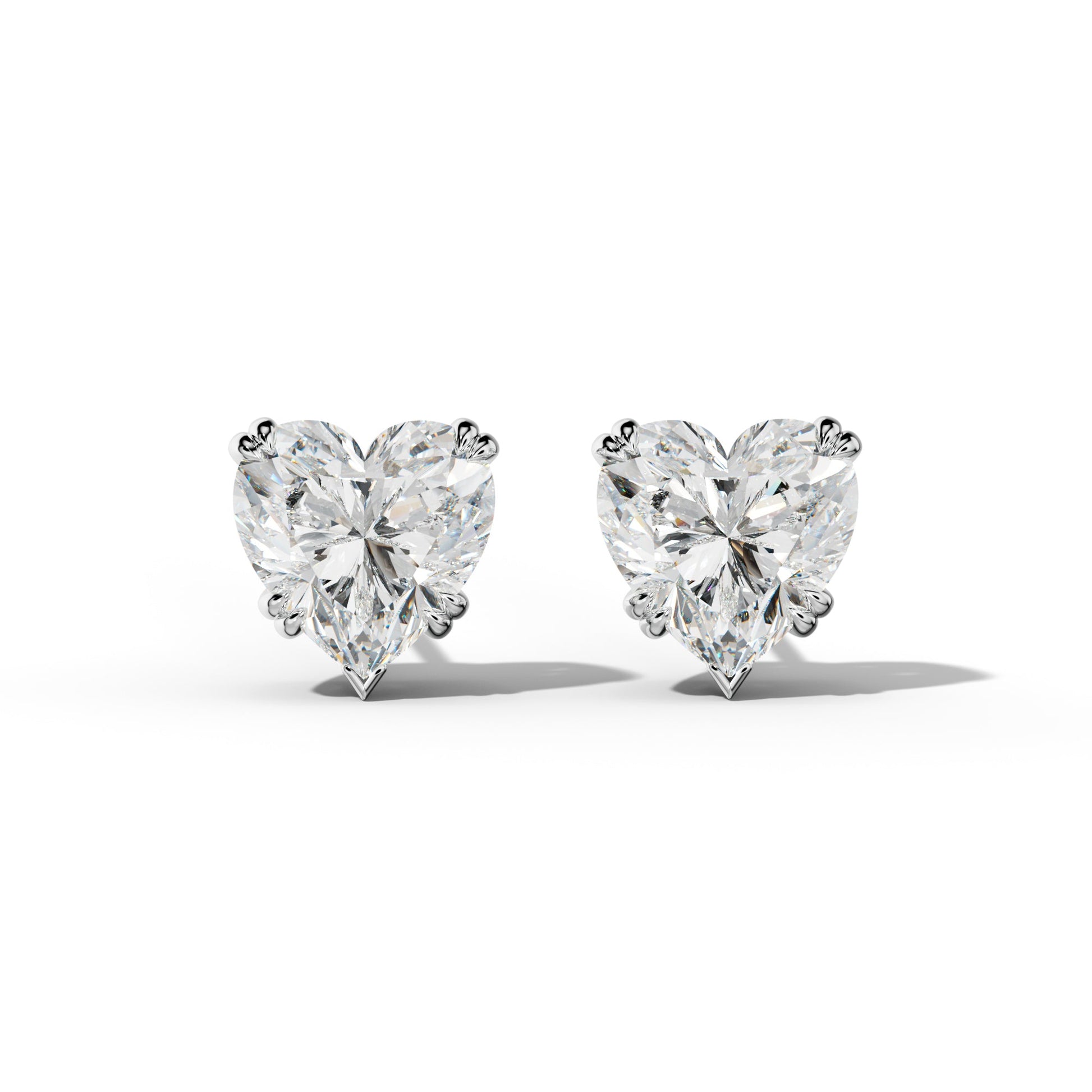 Heart Diamond Stud Earrings With Claw Double And V Prongs - 1/2 - 14K Rose Gold