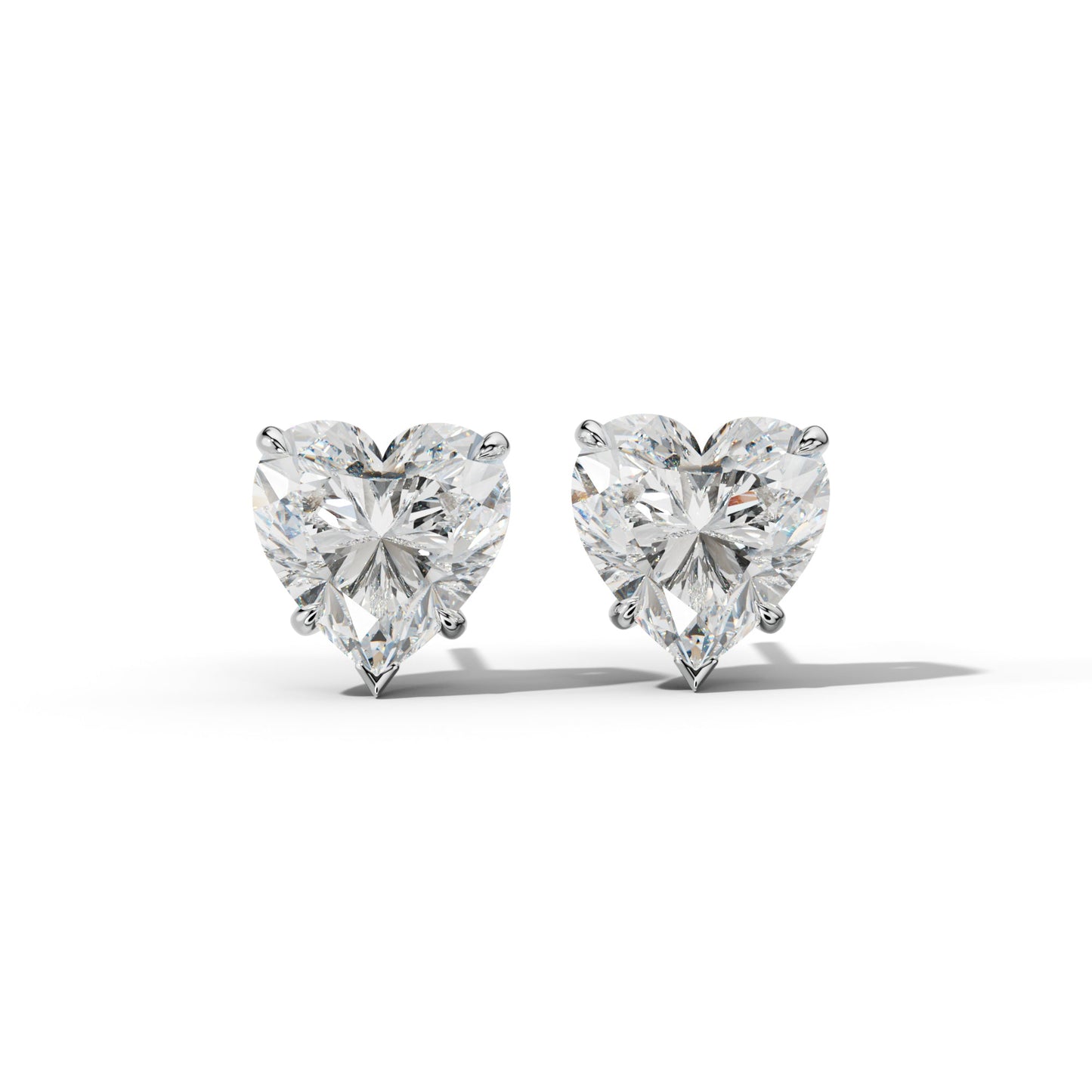 Heart Diamond Stud Earrings With Four Claw And V Prongs - 1/2 - 14K Rose Gold