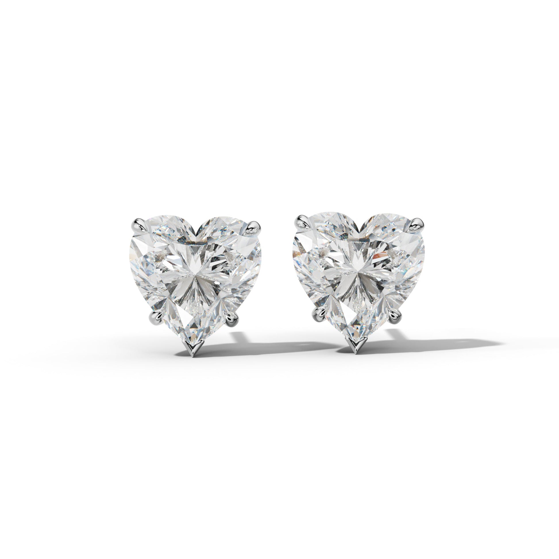 Heart Diamond Stud Earrings With Four Claw And V Prongs - 1/2 - 14K Rose Gold