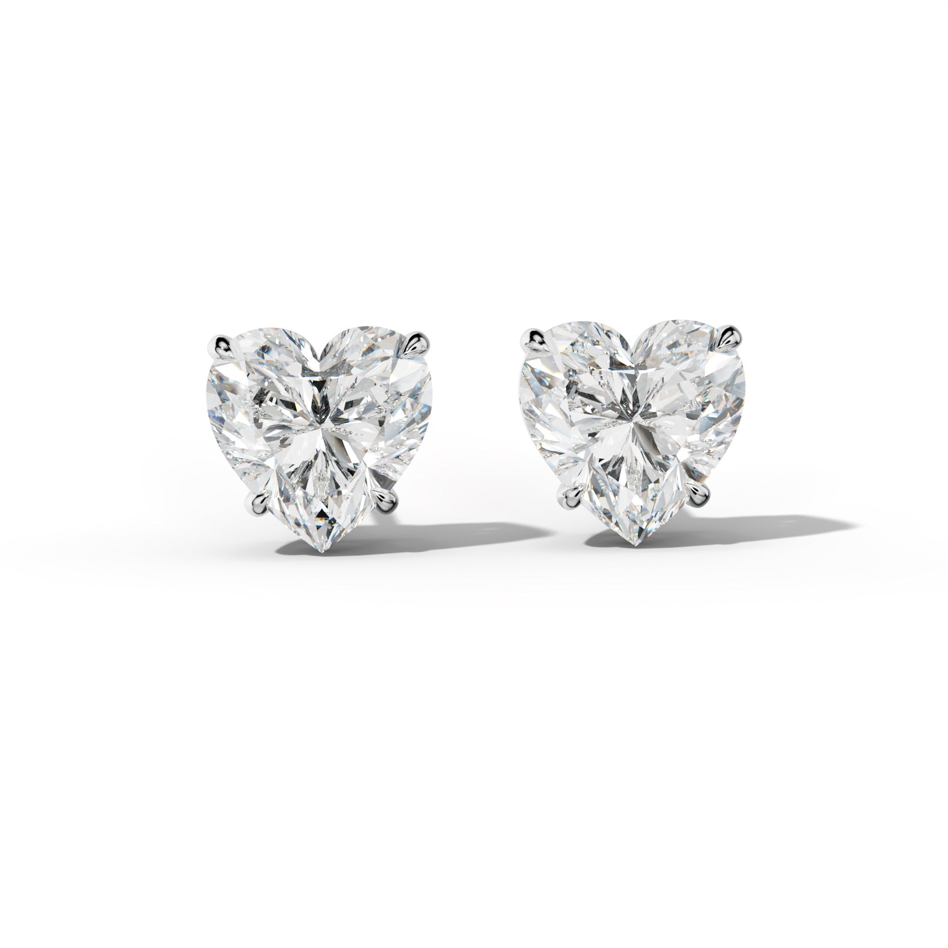 Heart Diamond Stud Earrings With Four Claw Prongs - 1/2 - 14K Rose Gold
