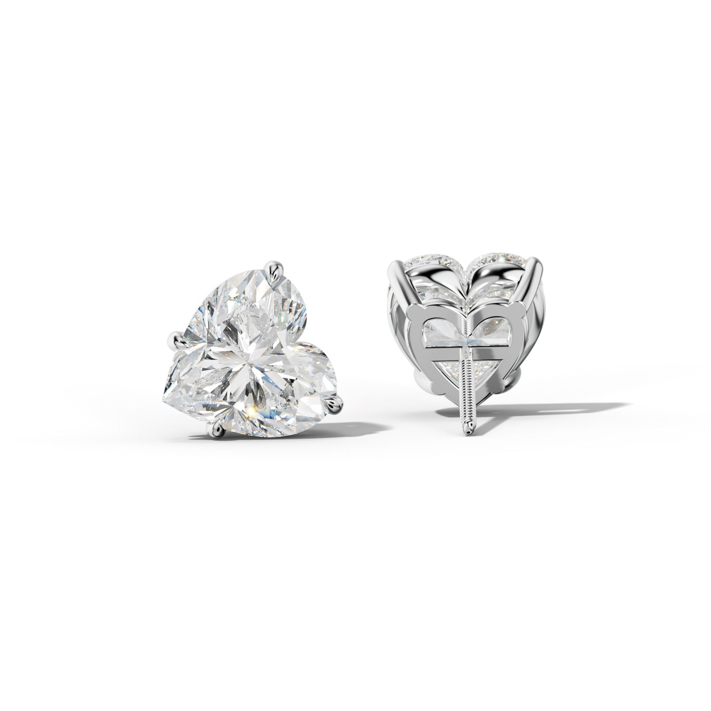 Heart Diamond Stud Earrings With Four Claw Prongs - 1/2 - 14K Yellow Gold