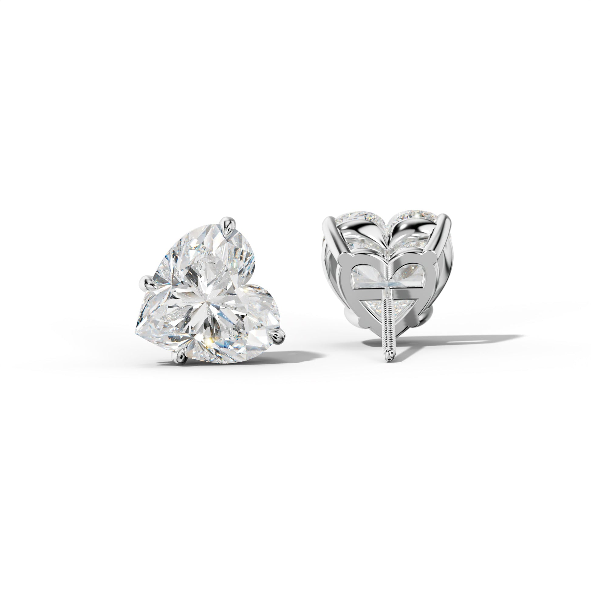 Heart Diamond Stud Earrings With Four Claw Prongs - 1/2 - 14K Yellow Gold