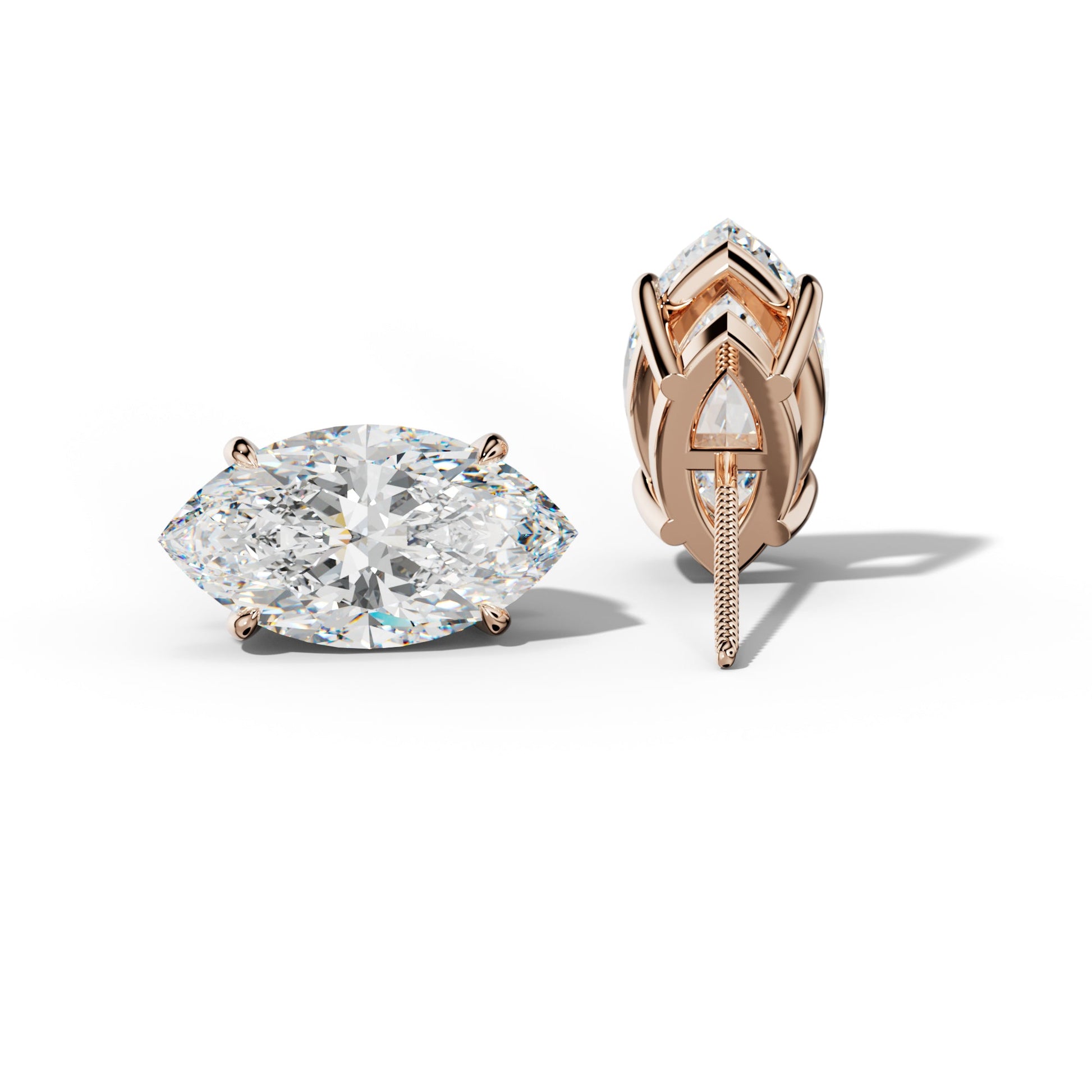 Marquise Diamond Stud Earrings With Four Claw Prongs - 1/2 - Platinum 950