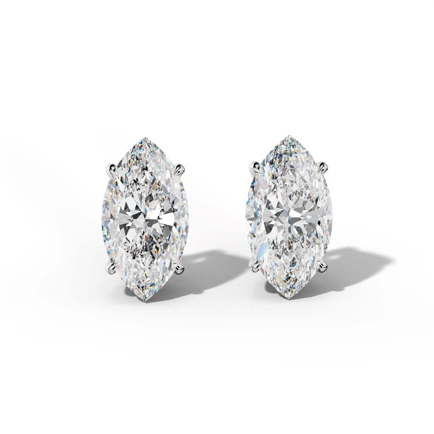 Marquise Diamond Stud Earrings With Four Claw Prongs - 1/2 - 14K Rose Gold
