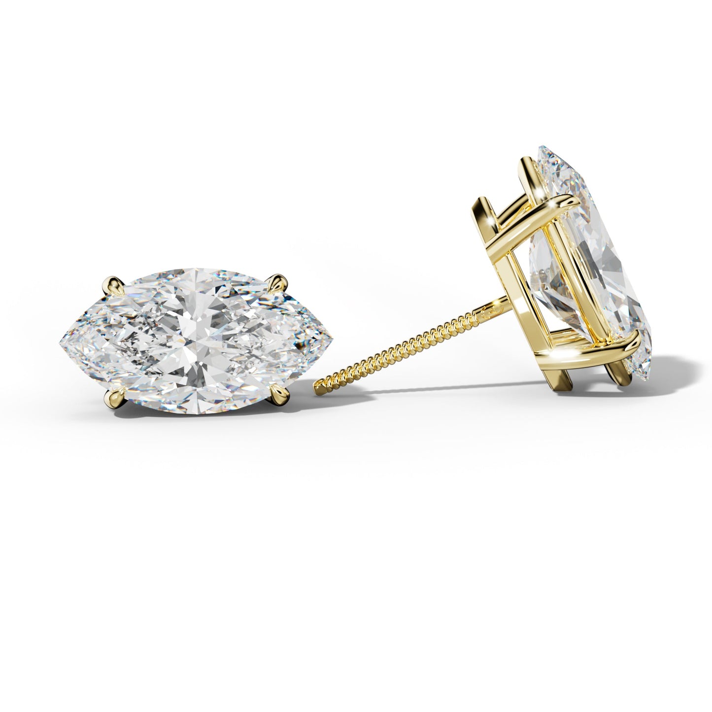 Marquise Diamond Stud Earrings With Four Claw Prongs - 1/2 - 18K White Gold