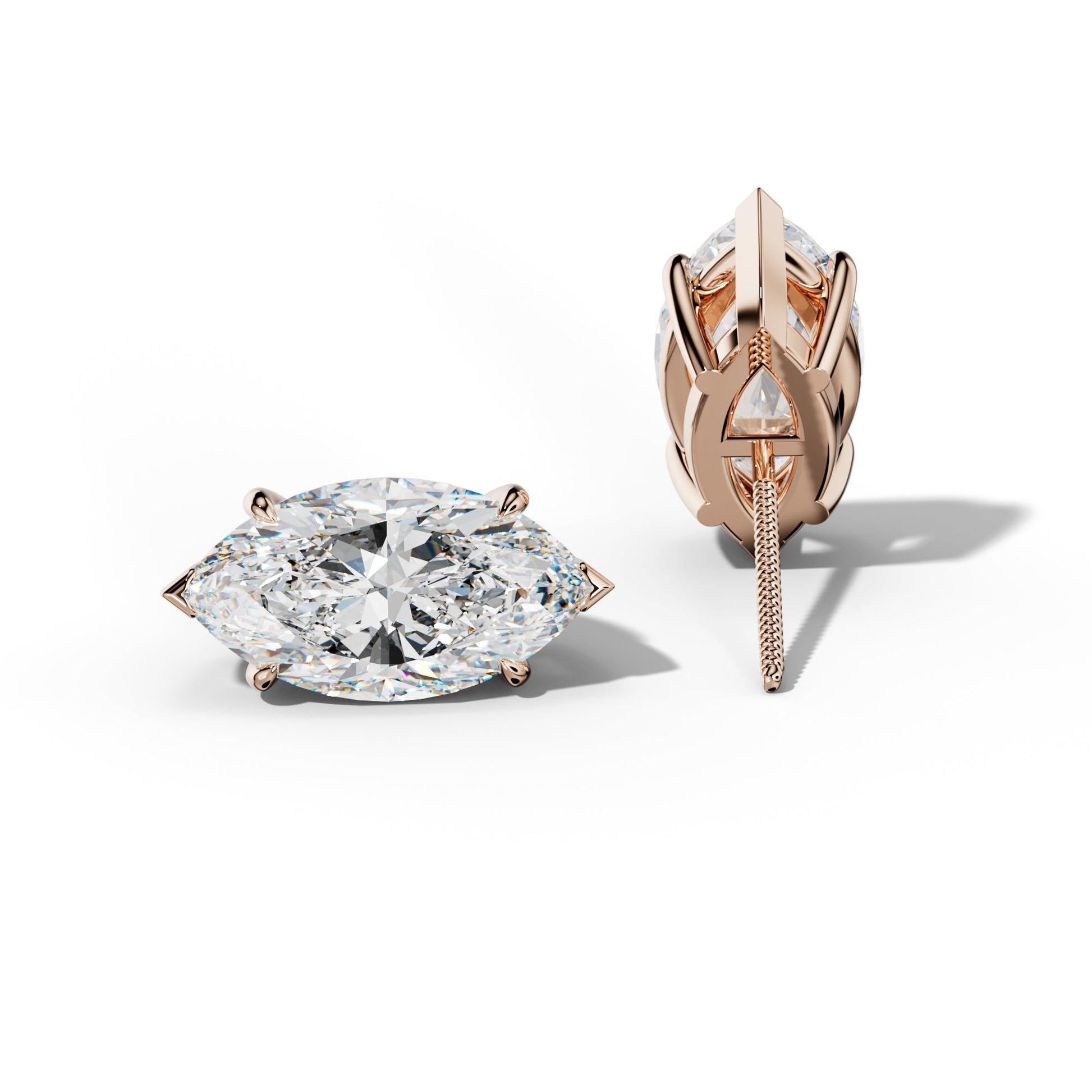 Marquise Diamond Stud Earrings With Four Claw And V Prongs - 1/2 - Platinum 950