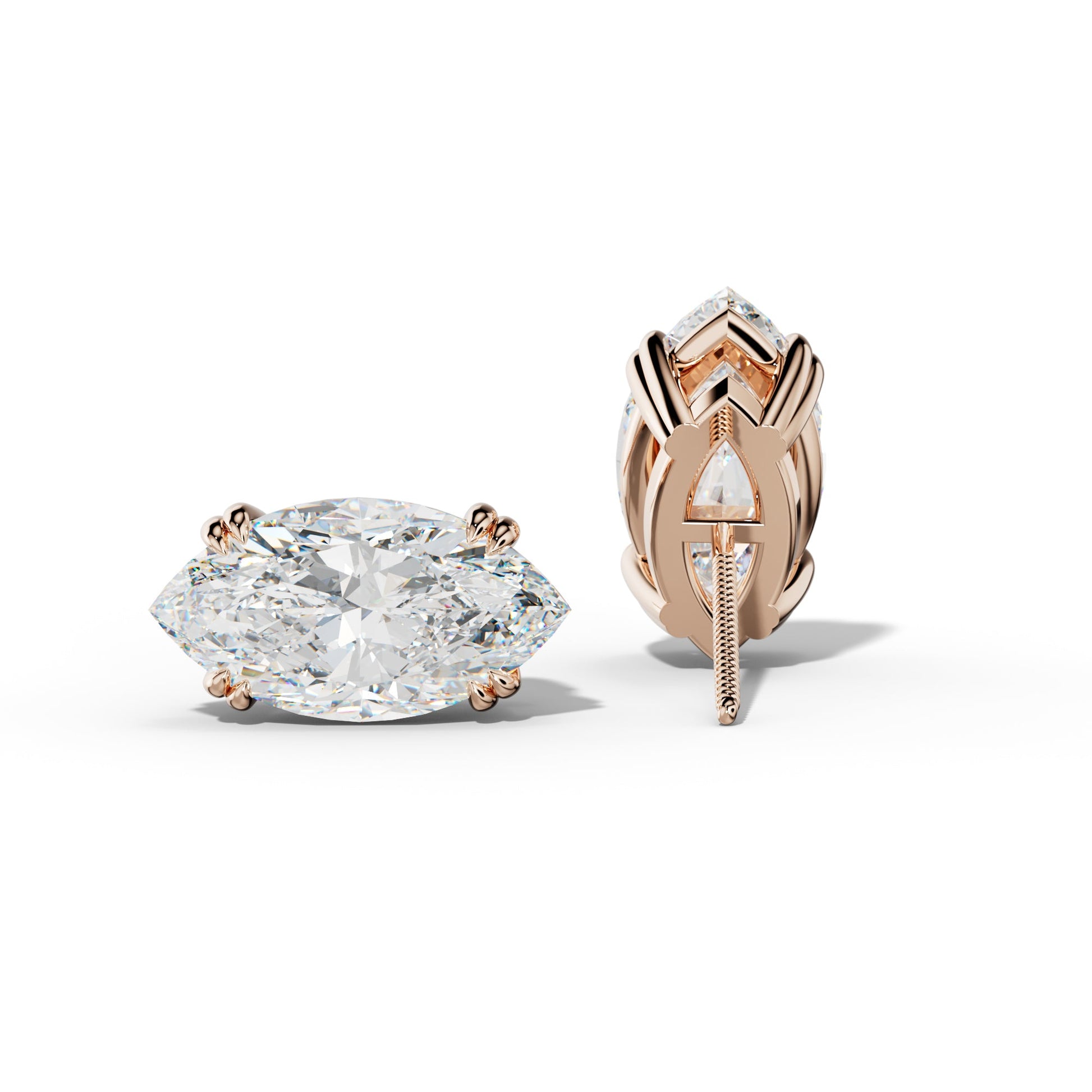 Marquise Diamond Stud Earrings With Claw Double Prongs - 1/2 - Platinum 950