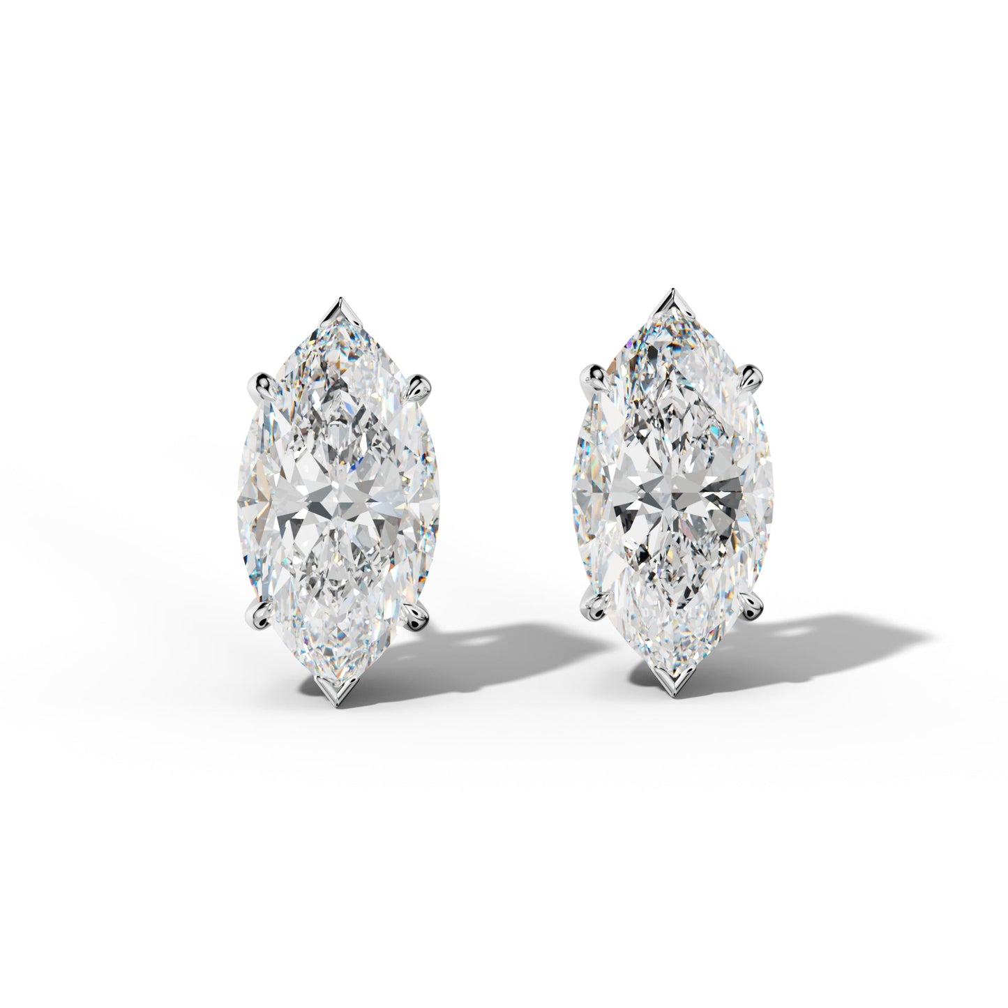 Marquise Diamond Stud Earrings With Four Claw And V Prongs - 1/2 - 14K Rose Gold