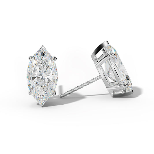Marquise Diamond Stud Earrings With Four Claw And V Prongs